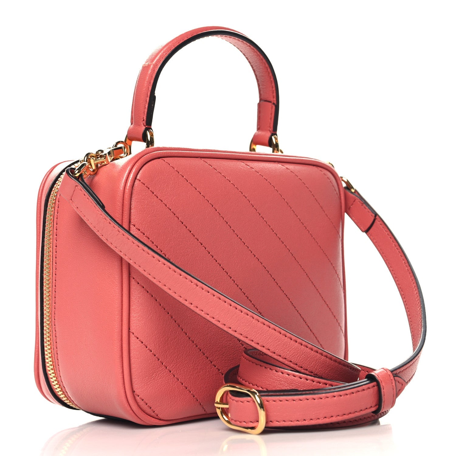 Sakai Be Green Calfskin Diagonal Stitched Blondie Top Handle Bag Pink