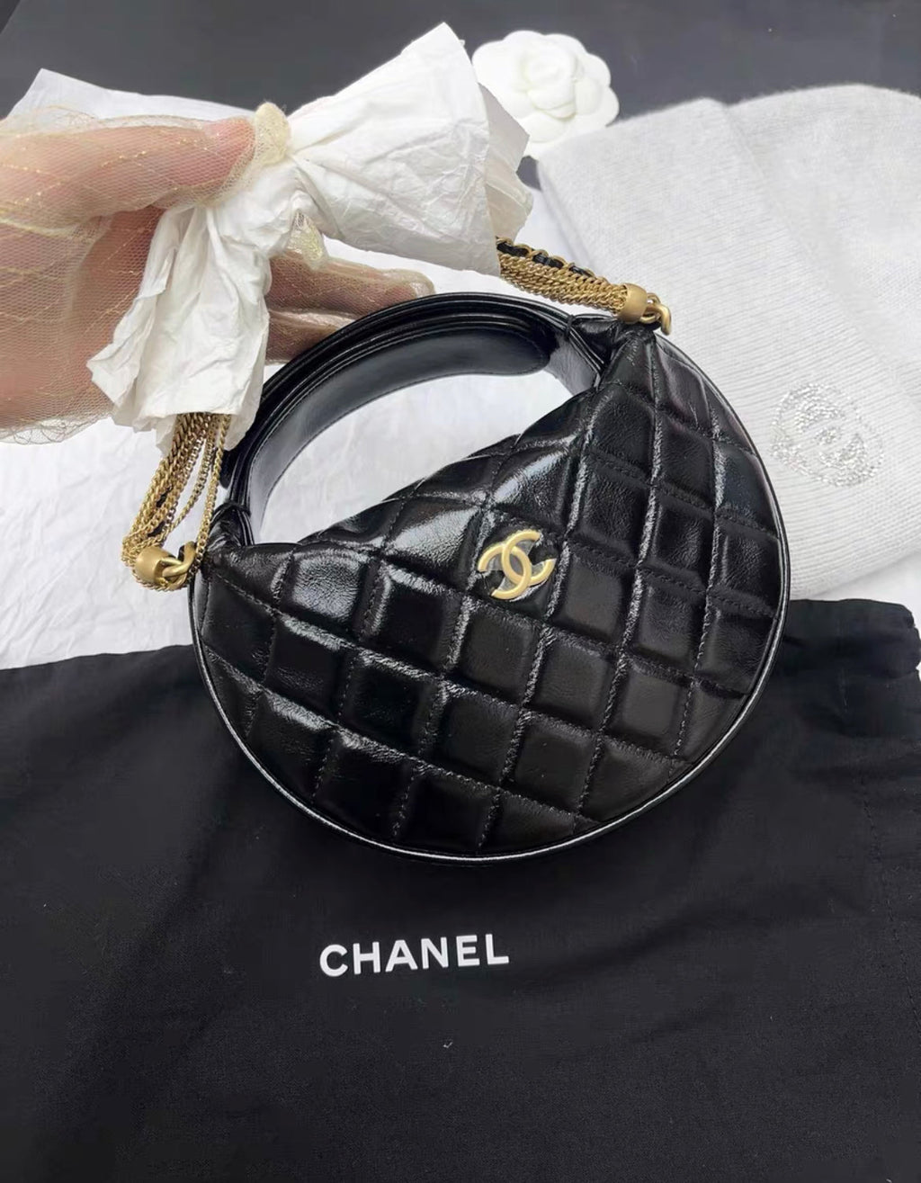 Chanel 24A Clutch Tassel Chain Hula Hoop Black