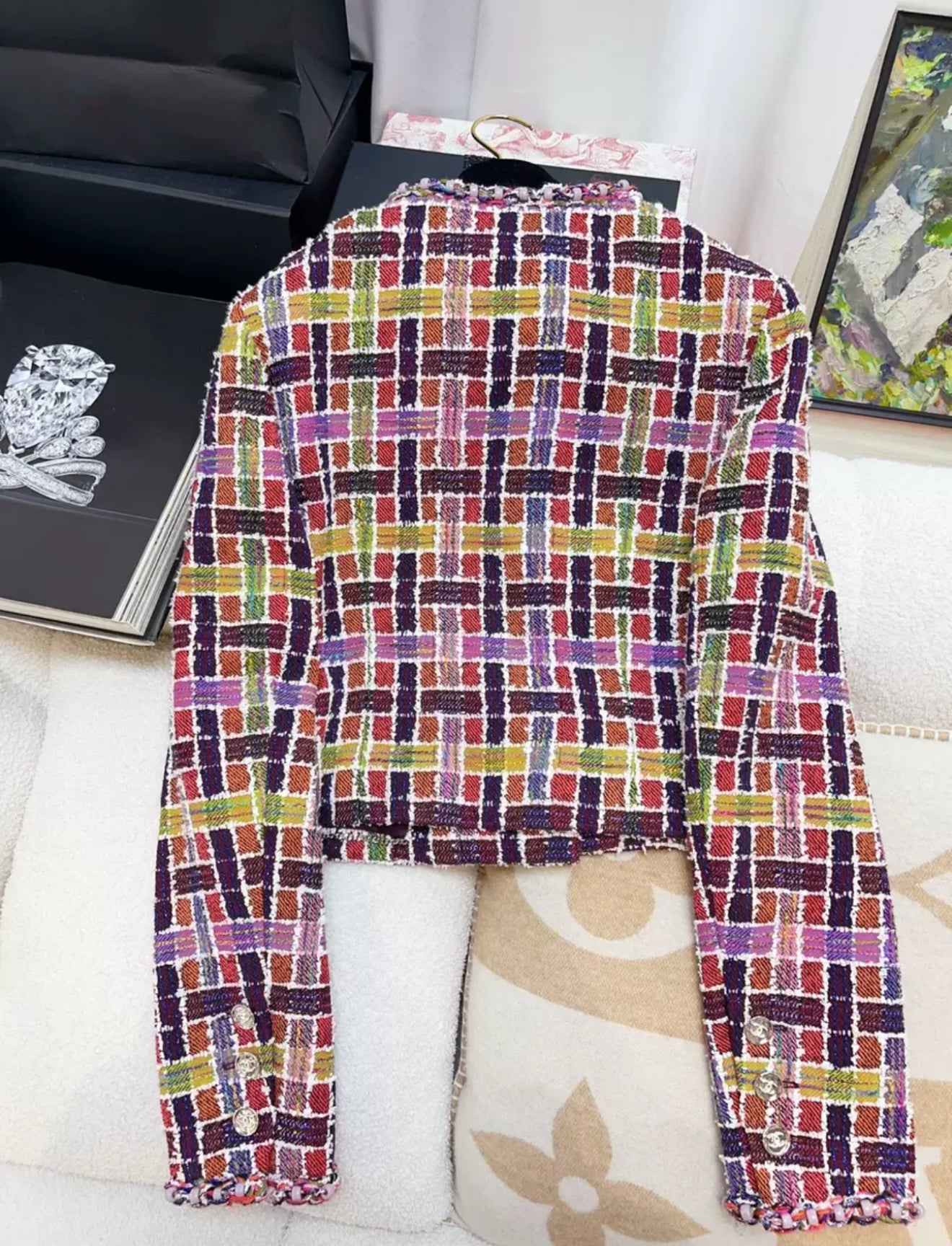 Chanel 23A purple sequin tweed jacket