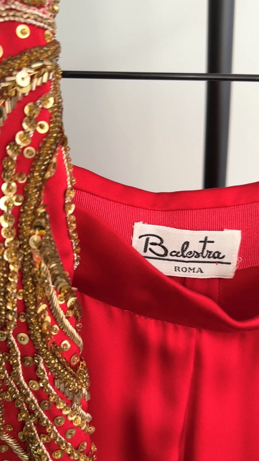 Renato Balestra Haute Couture Vintage 1990's Red Silk Beaded Pant Suit - FR38