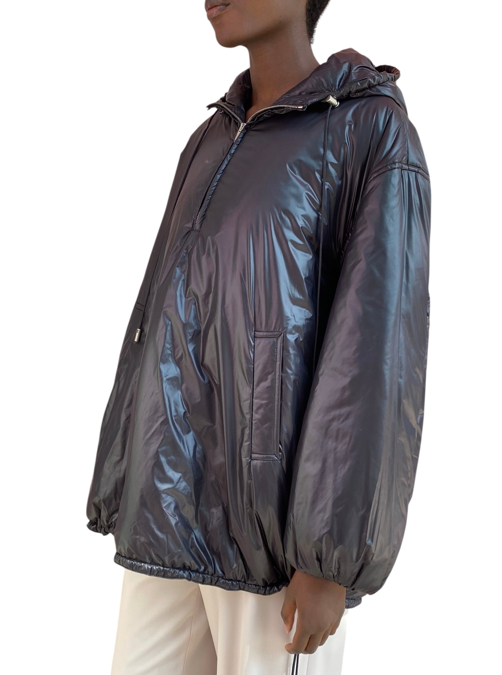 Saint Laurent Black Cassandre Logo Embroidered Nylon Anorak - 36
