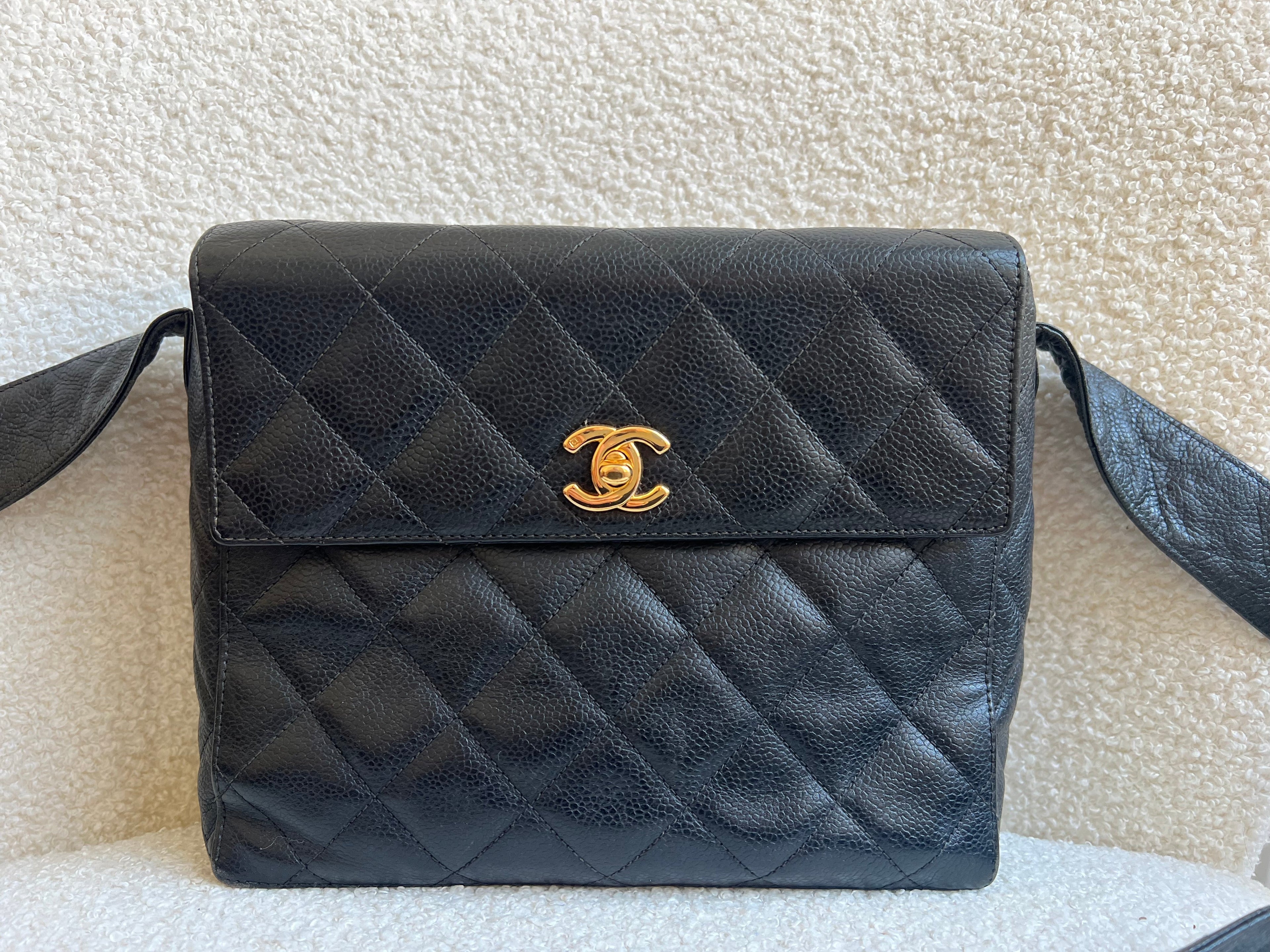 Chanel Vintage Black Caviar Square Messenger Bag