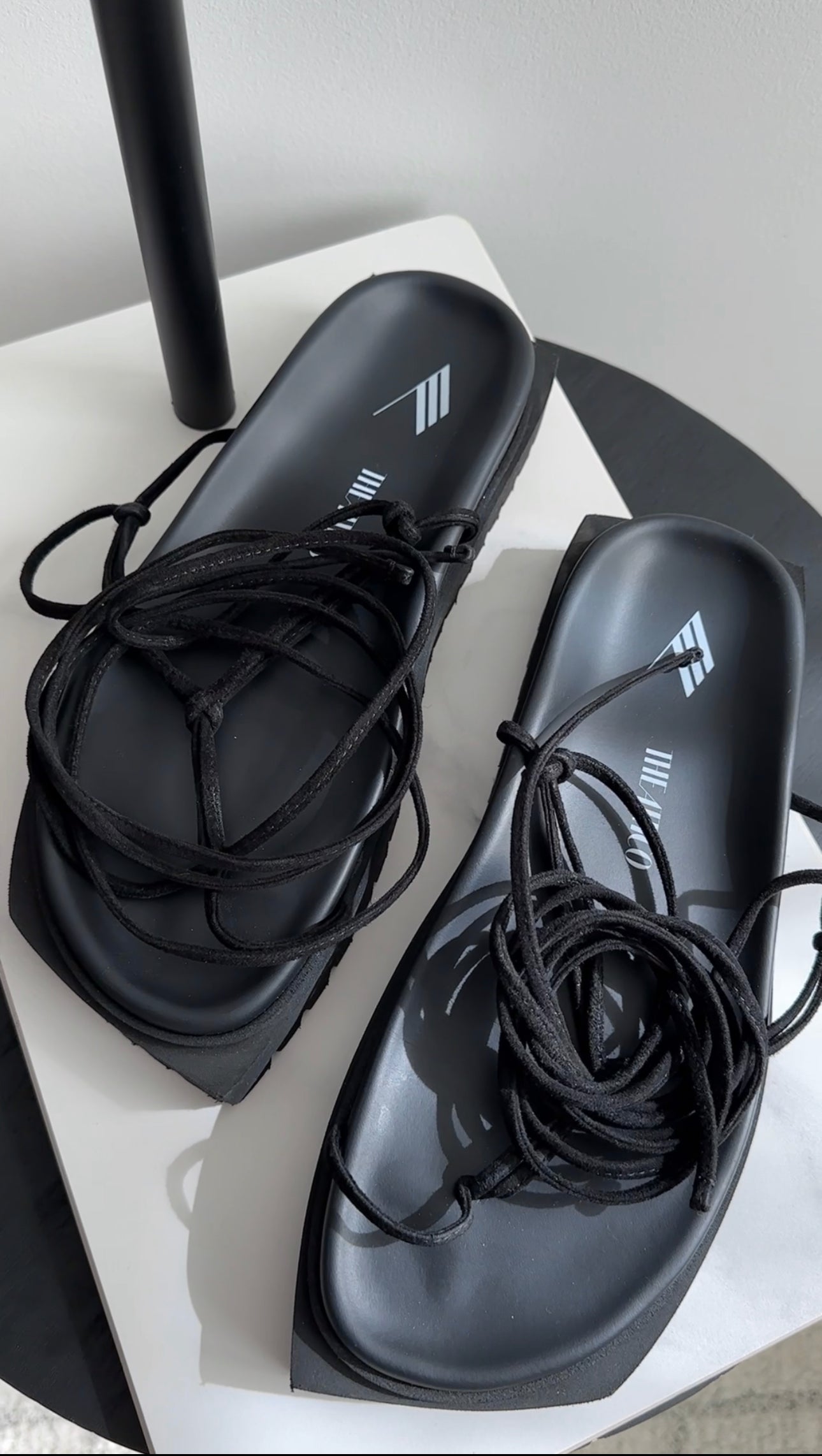 The Attico Black Flatform Lace Up Wrap Sandals - 39 / 9