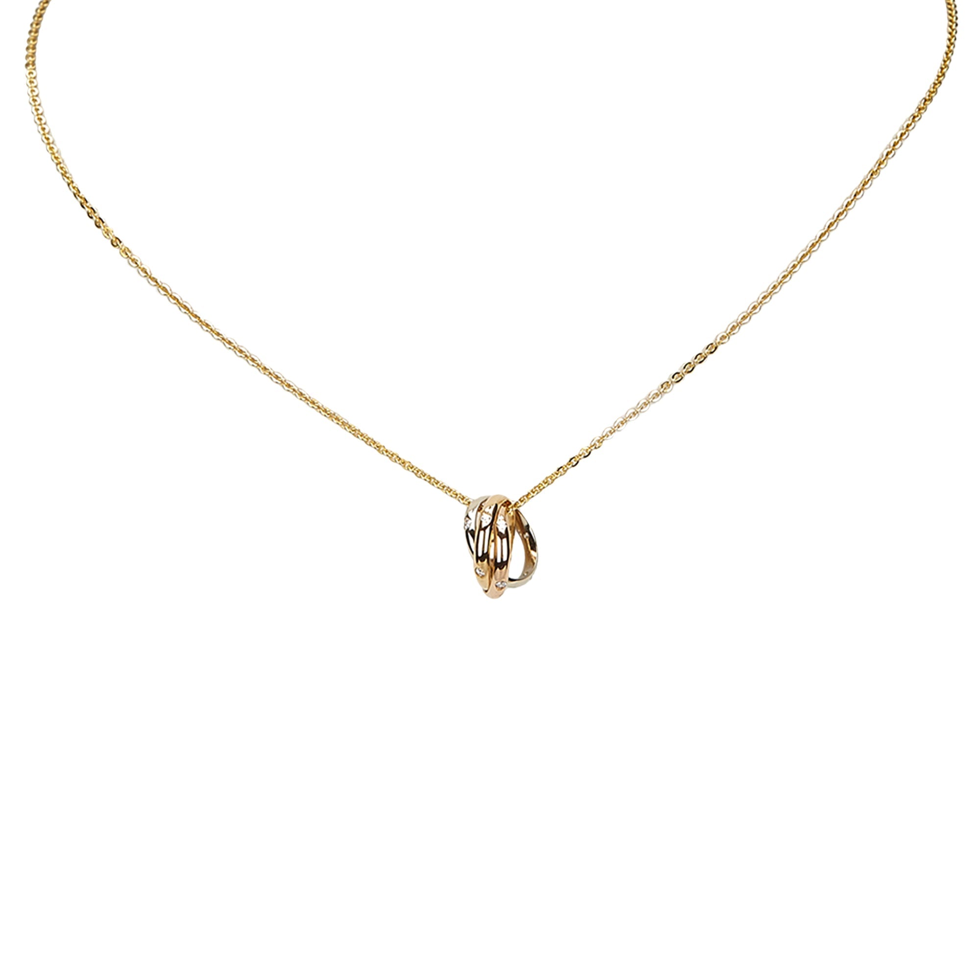Cartier Trinity de 18k Tri-color Gold 15 Diamond Pendant Necklace