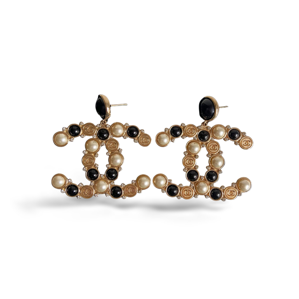 Chanel Double CC Classic Black and White Earrings