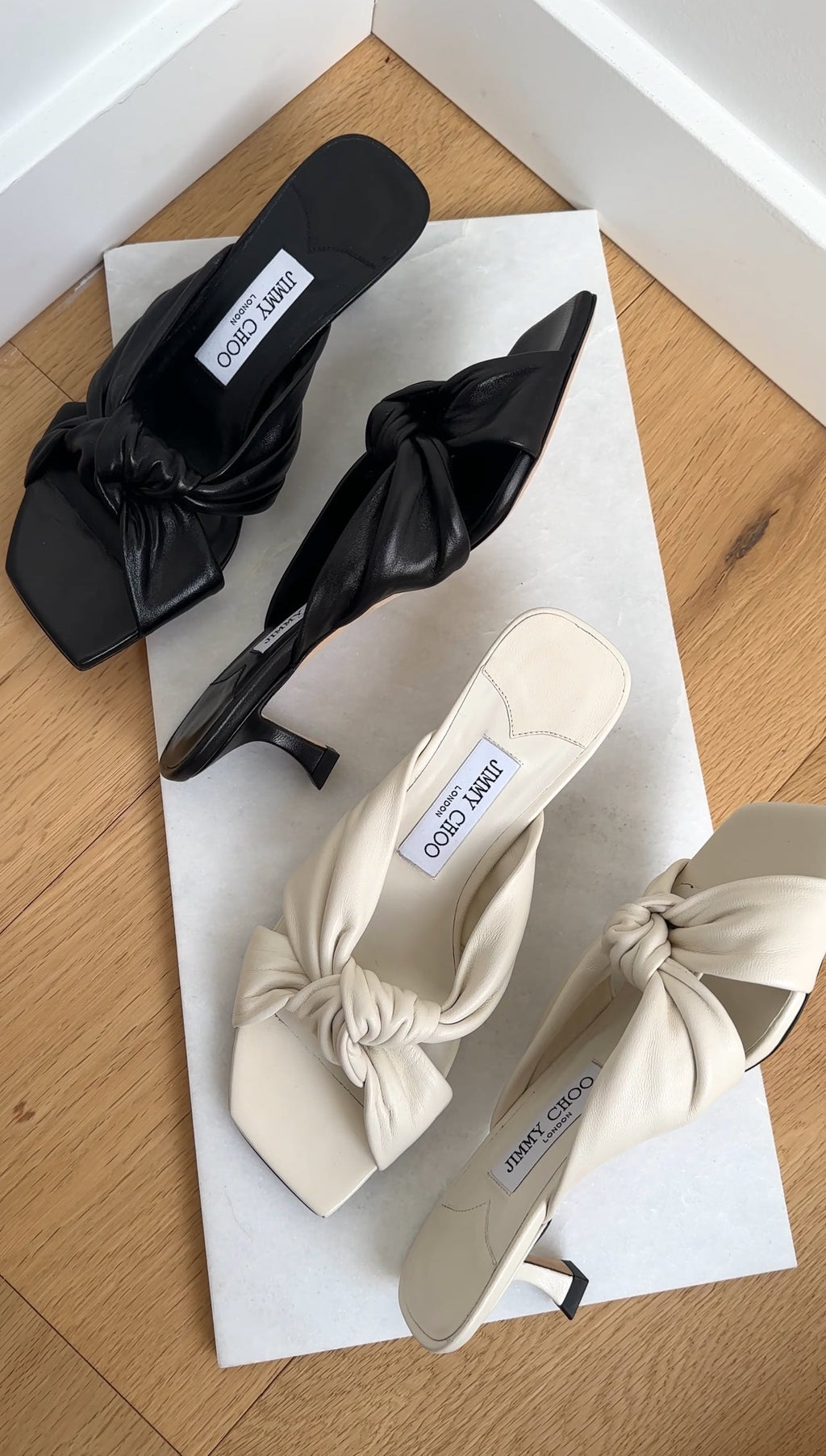 Jimmy Choo Black Leather Knot Kitten Keel Mule - 37