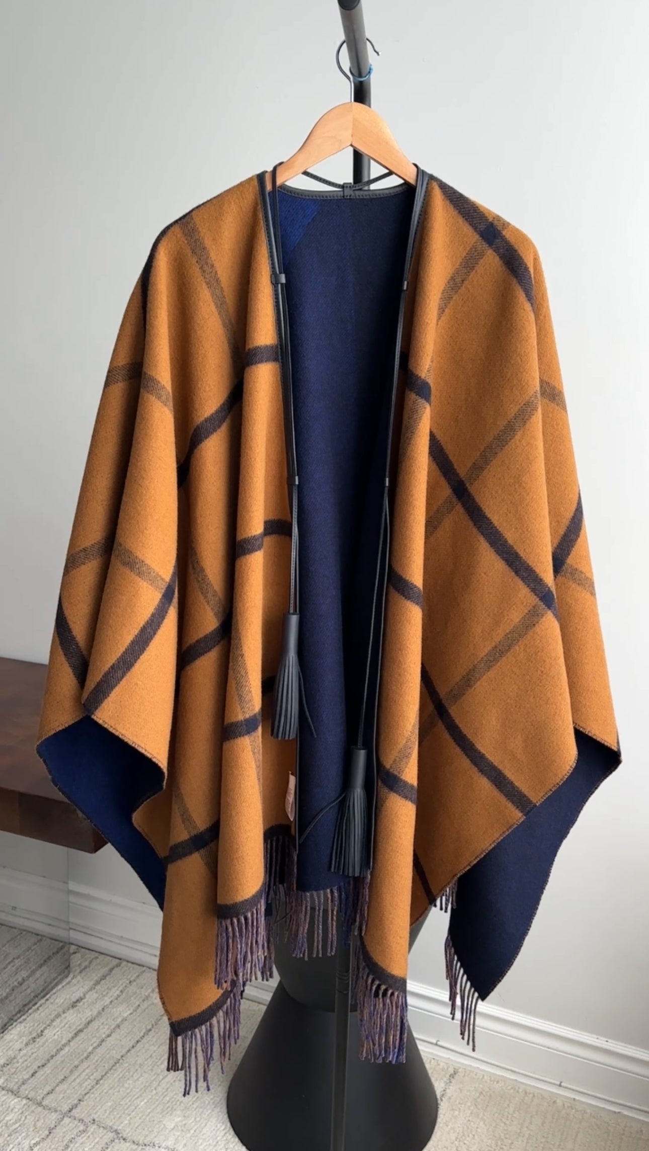 Hermes Reversible Navy and Brown Highlands Poncho