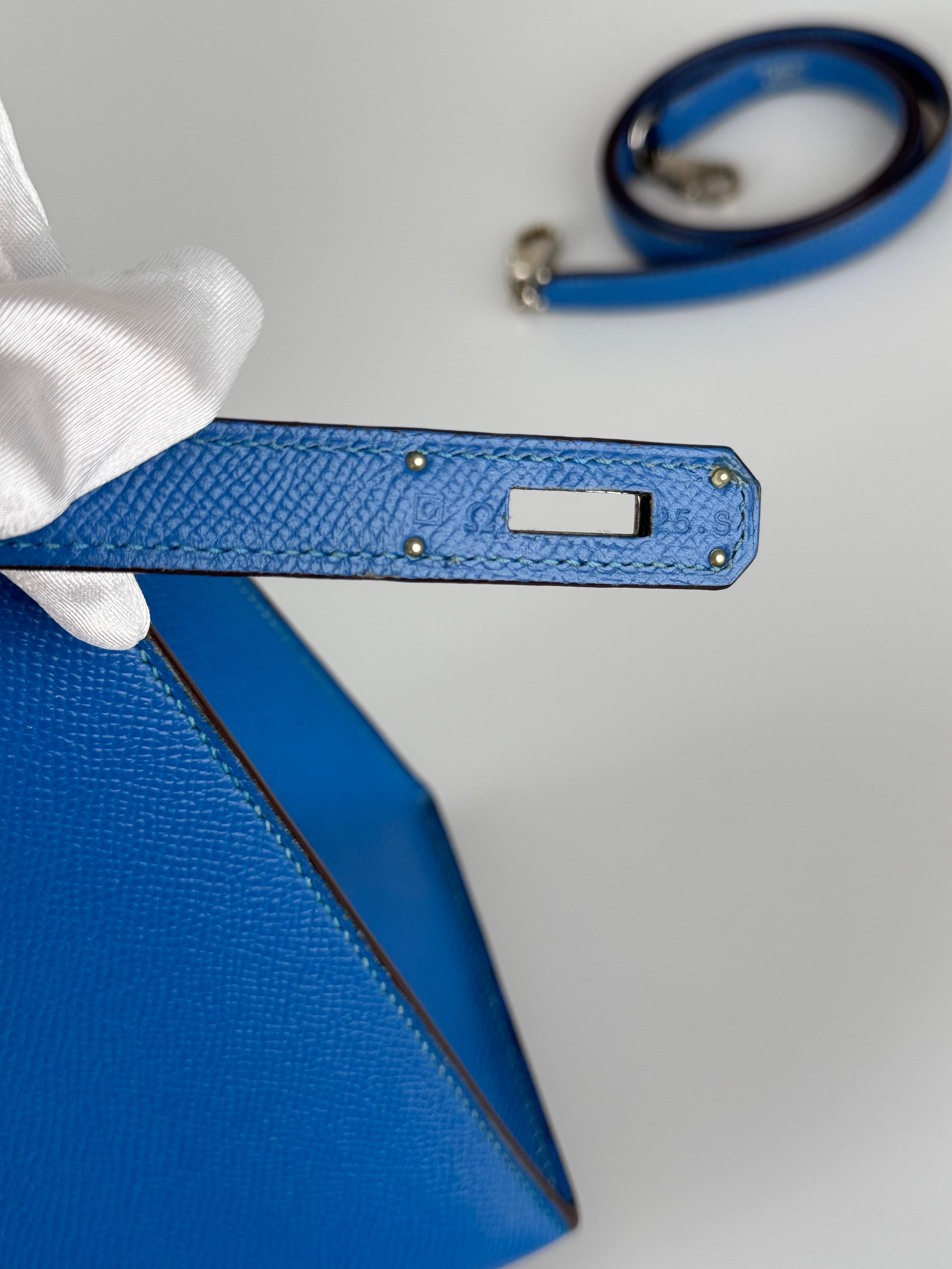 Hermes Kelly 28cm Sellier Bag In Blue Epsom Leather With Silver Hardware