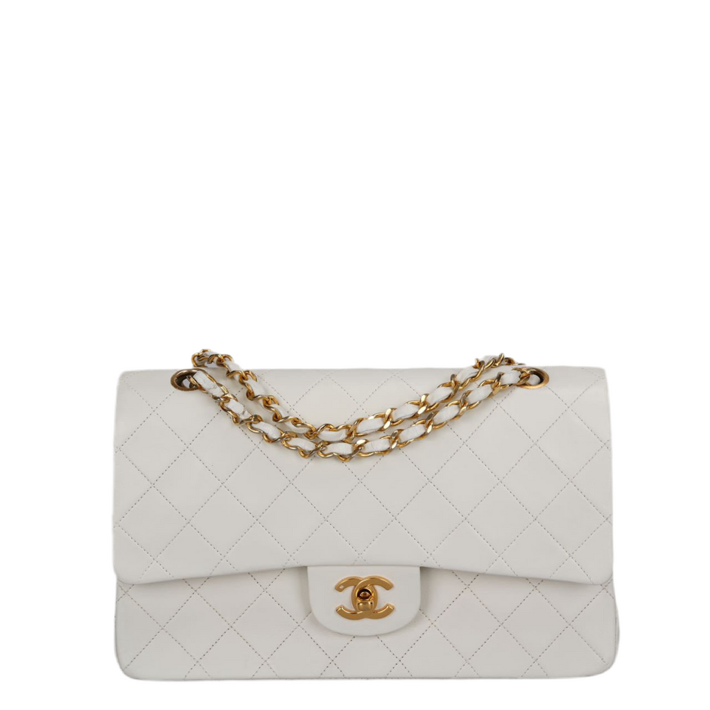 Chanel Vintage White Classic Double Flap Bag with 24k Gold Hardware