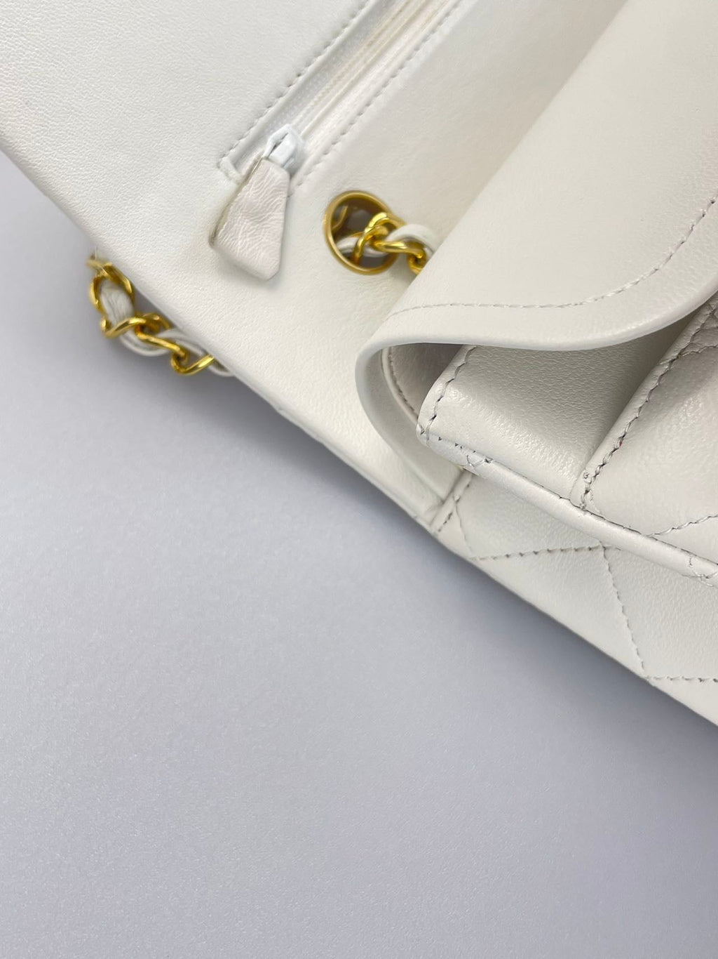 Chanel  Vinateg White Classic Flap Bag  with Gold Hardware