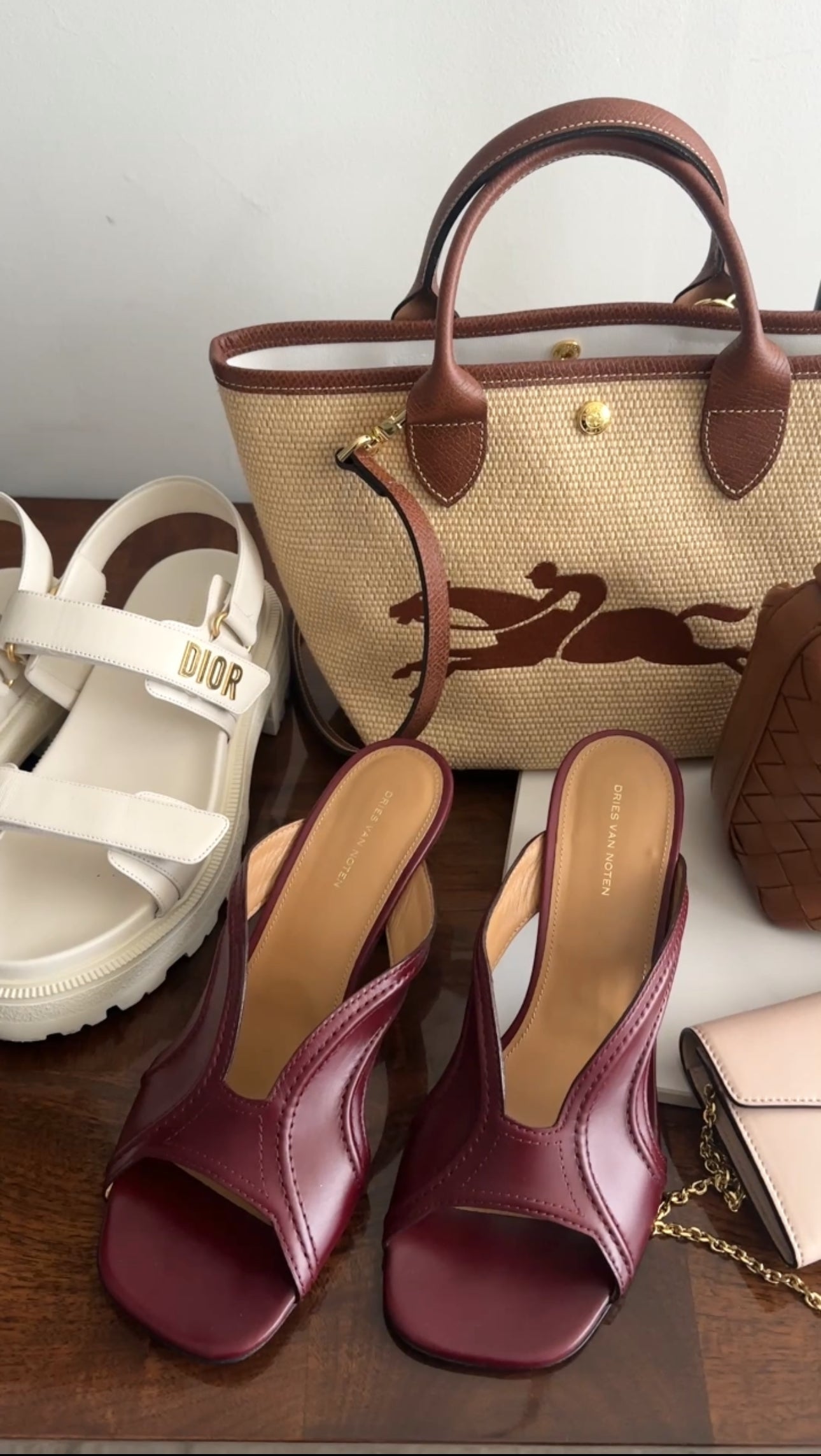 Dries Van Noten Burgundy Leather Curved Heel Mules - 40