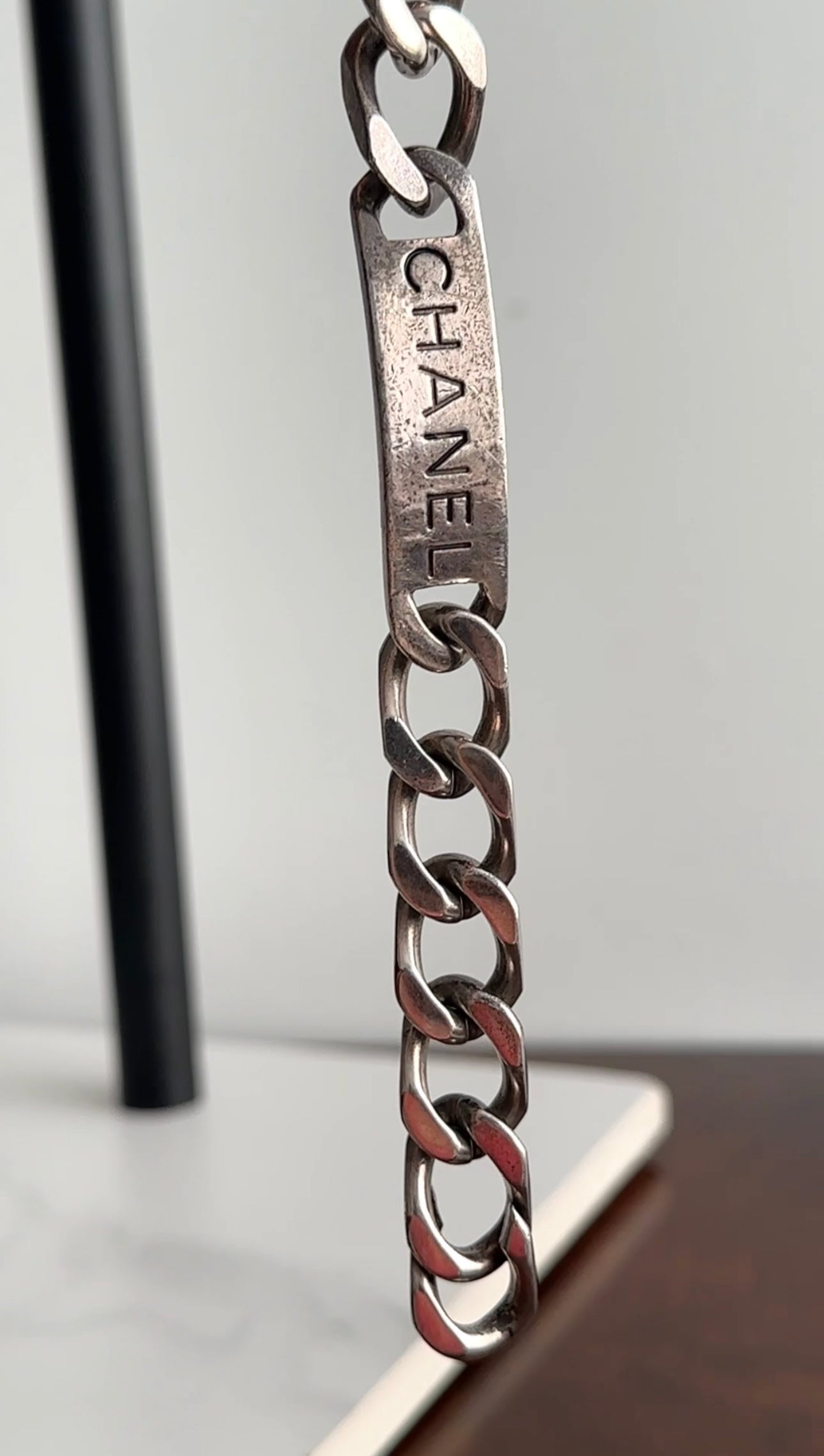 Chanel Vintage 96P Antiqued Silver Logo ID Bracelet
