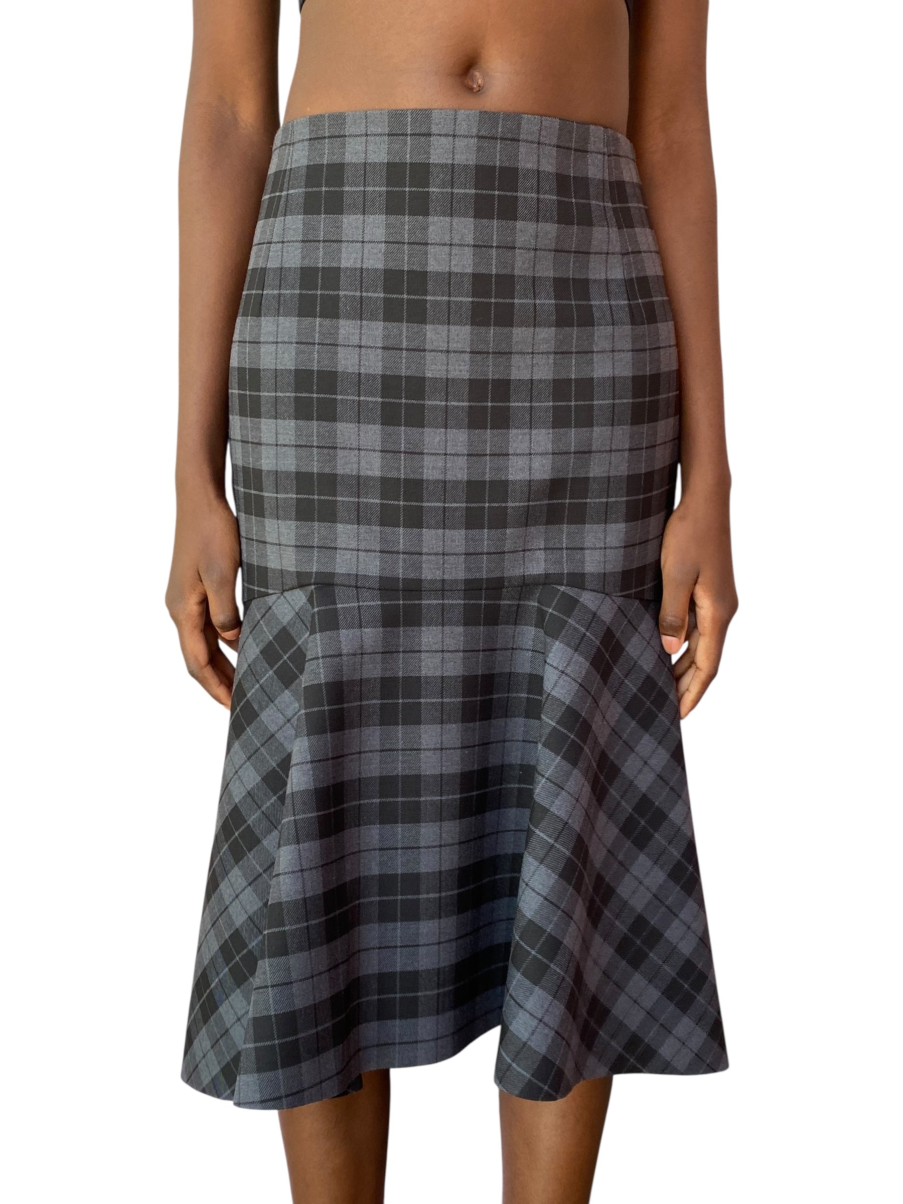 Balenciaga Grey Check Wool Blend Skirt - 38 / US 2