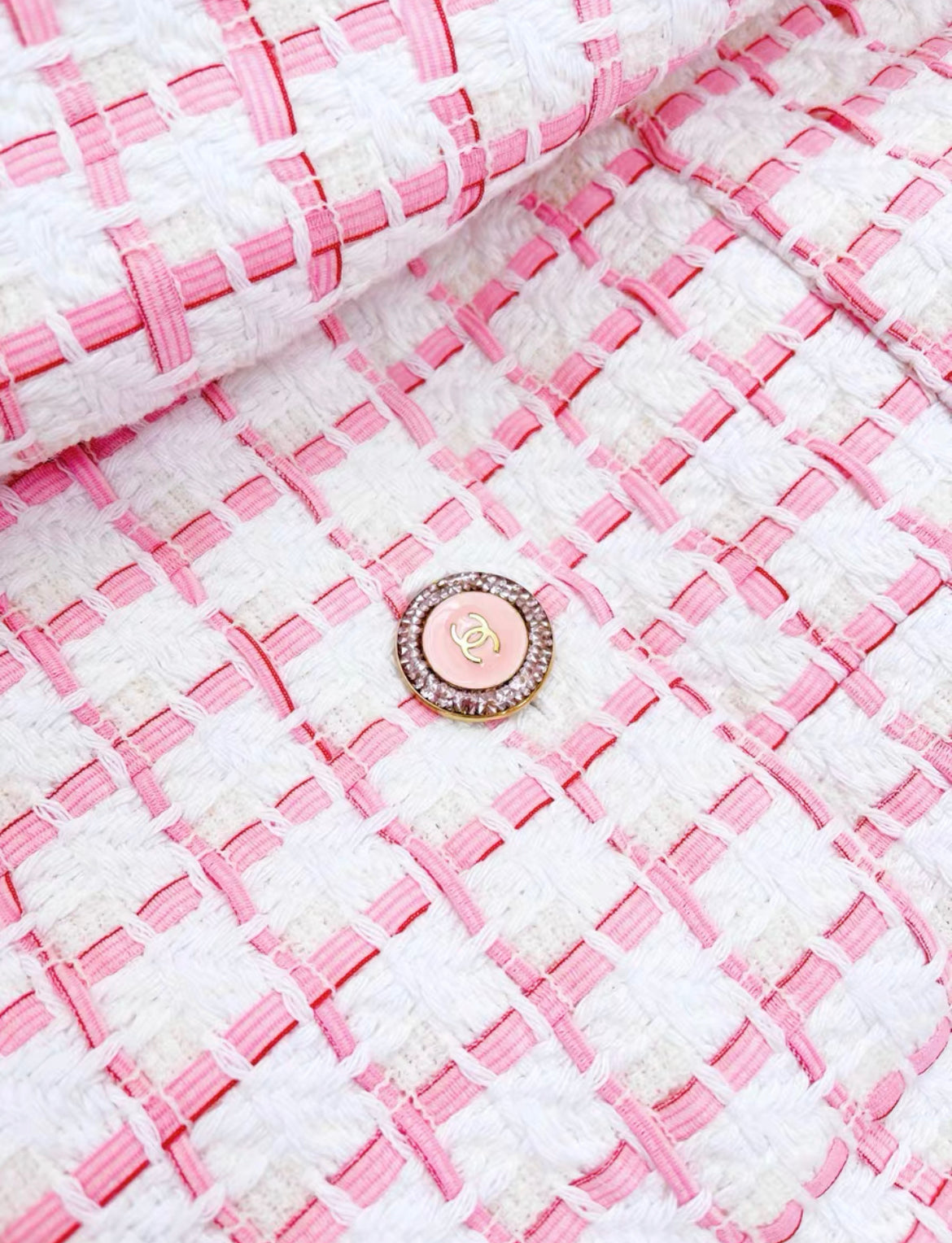 CHANEL SIZE 36 22S TWEED JACKET COTTON/ACRYLIC LIGHT PINK/WHITE