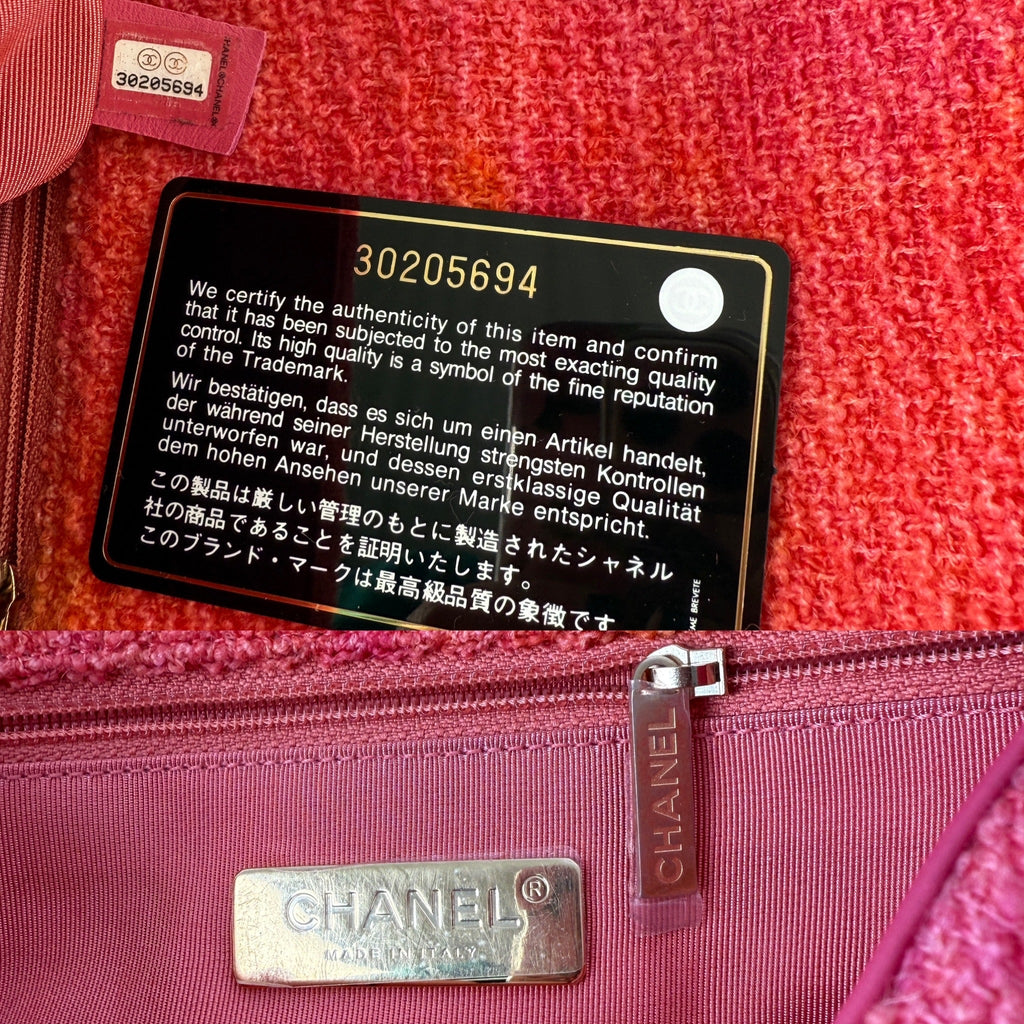 CHANEL 19 2020 Medium Pink Coral Tweed Quilted Gold Hardware Flap Bag