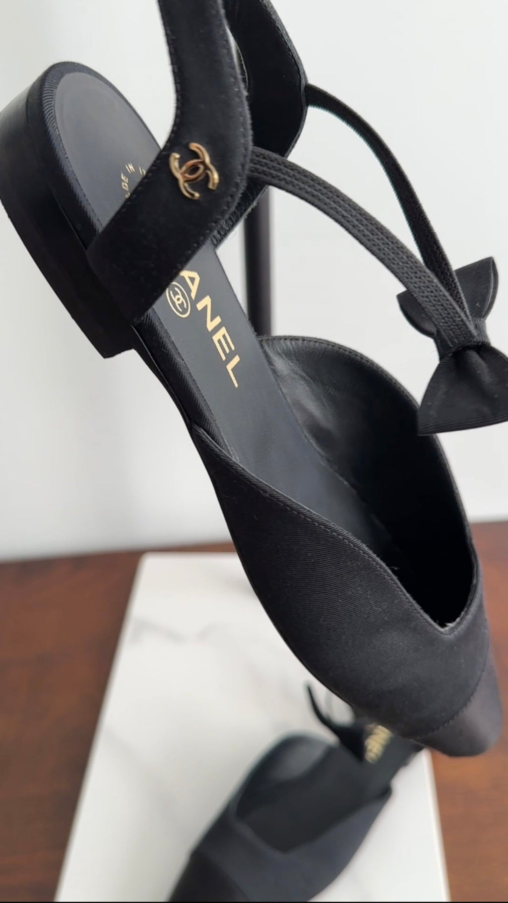 Chanel Fabric and Satin Cap  Toe Bow Flats - 40