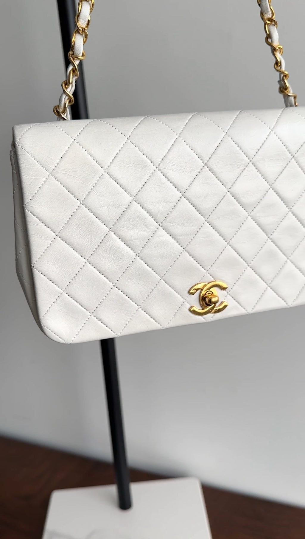 Chanel Vintage 1989 White Classic Medium Full Flap Bag