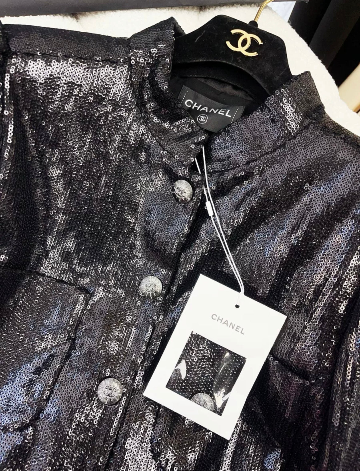 Chanel 24S black sequined jacket size 38