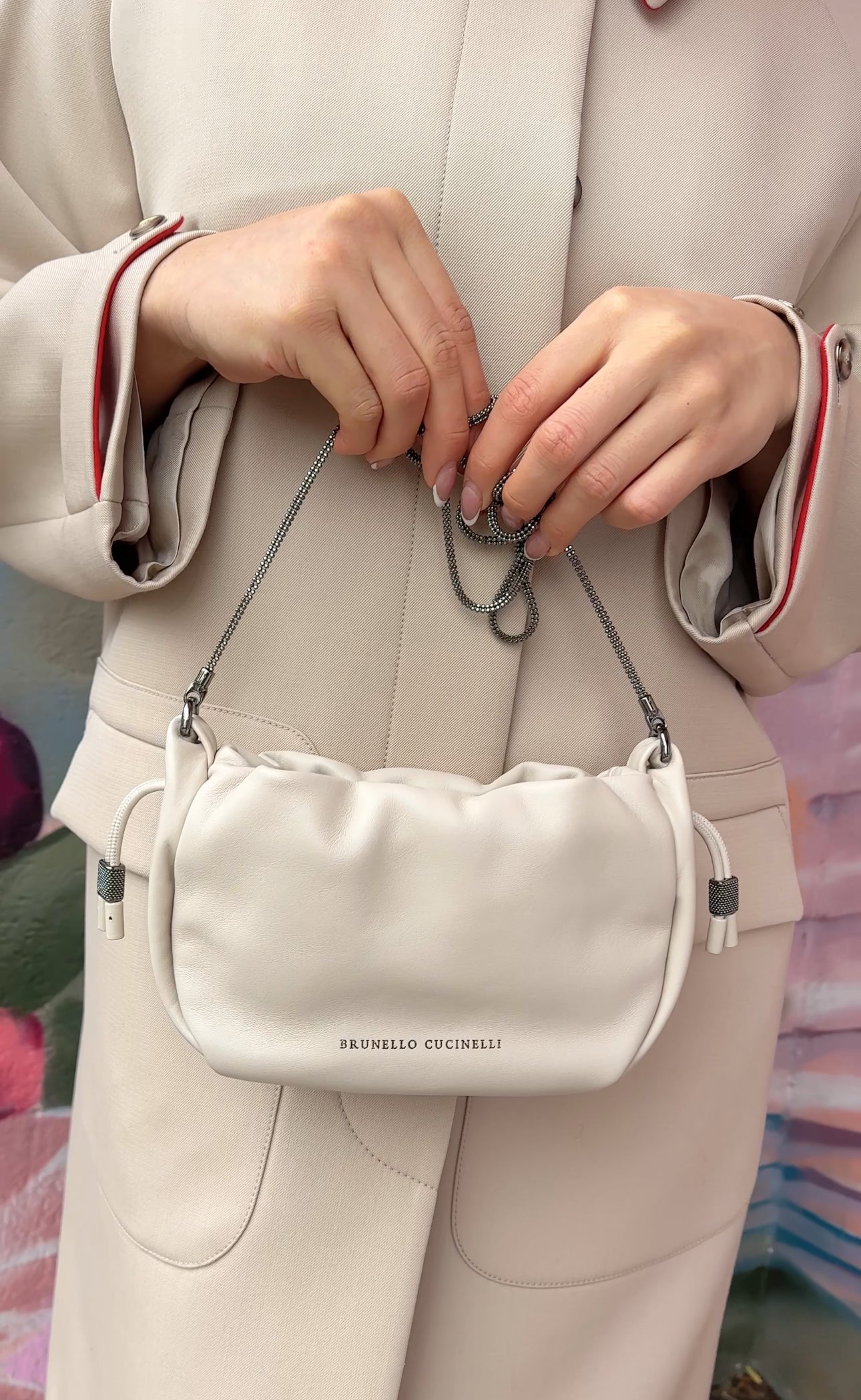 Brunello Cucinelli Mini Mellow Ivory Leather Bucket Bag