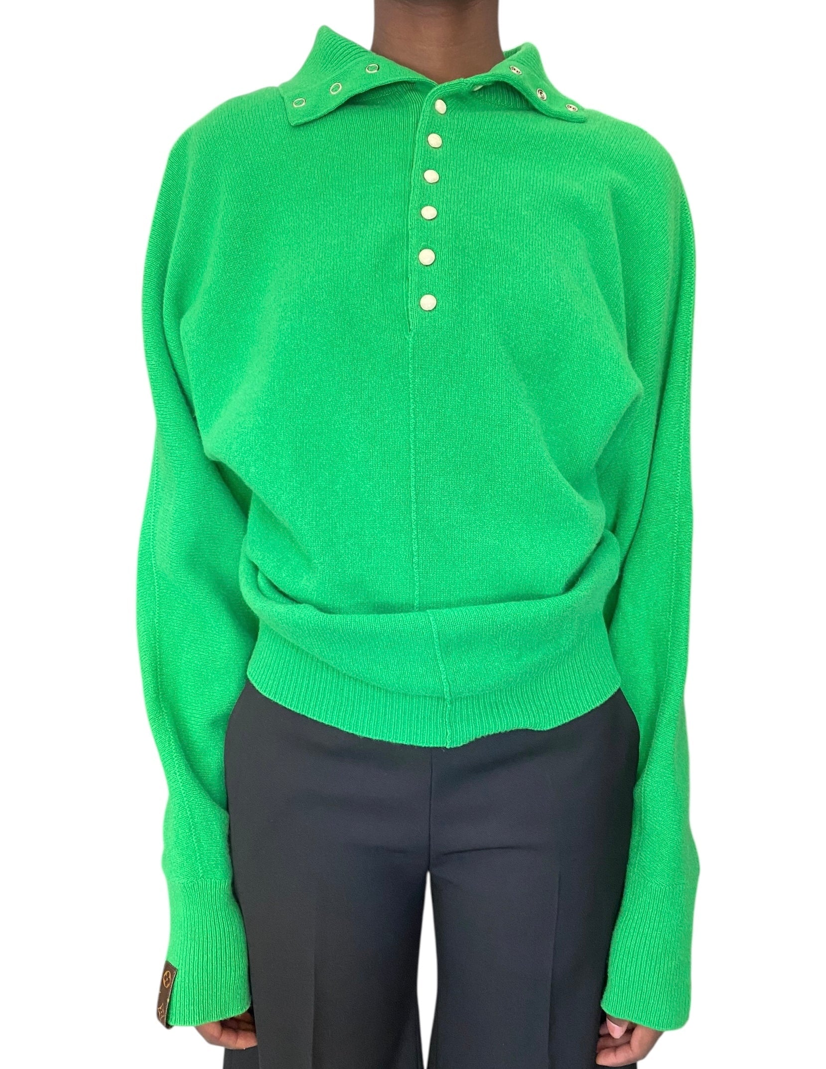 Louis Vuitton Green 1/4 Knit Wool Blend Sweater - M