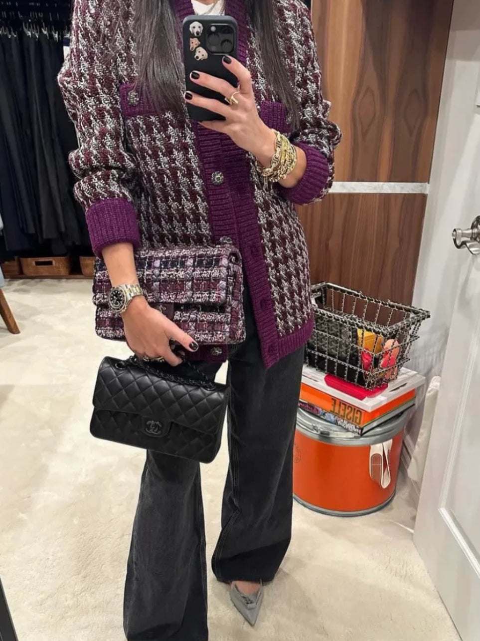 Chanel 23k purple houndstooth wool coat