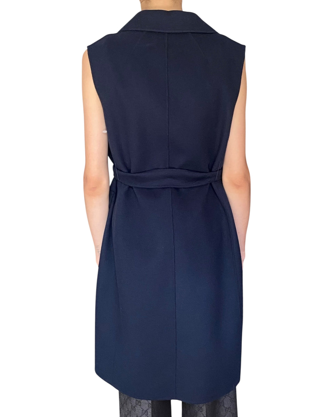 Max Mara Navy Double Faced Wool Wrap Long Vest - US 8