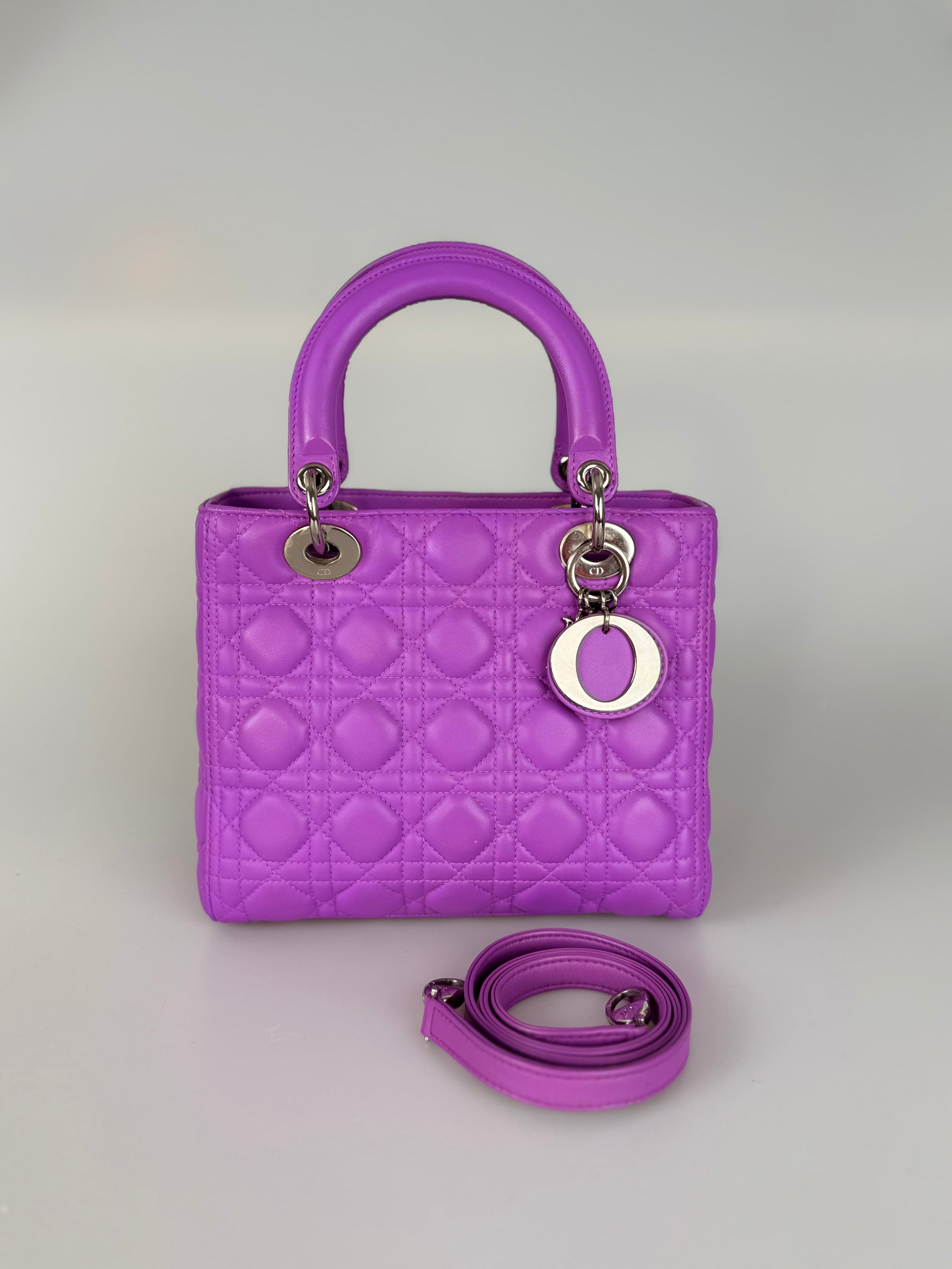 Dior Lady Dior Bag Medium Purple Lambskin Leather with Silver Hardware