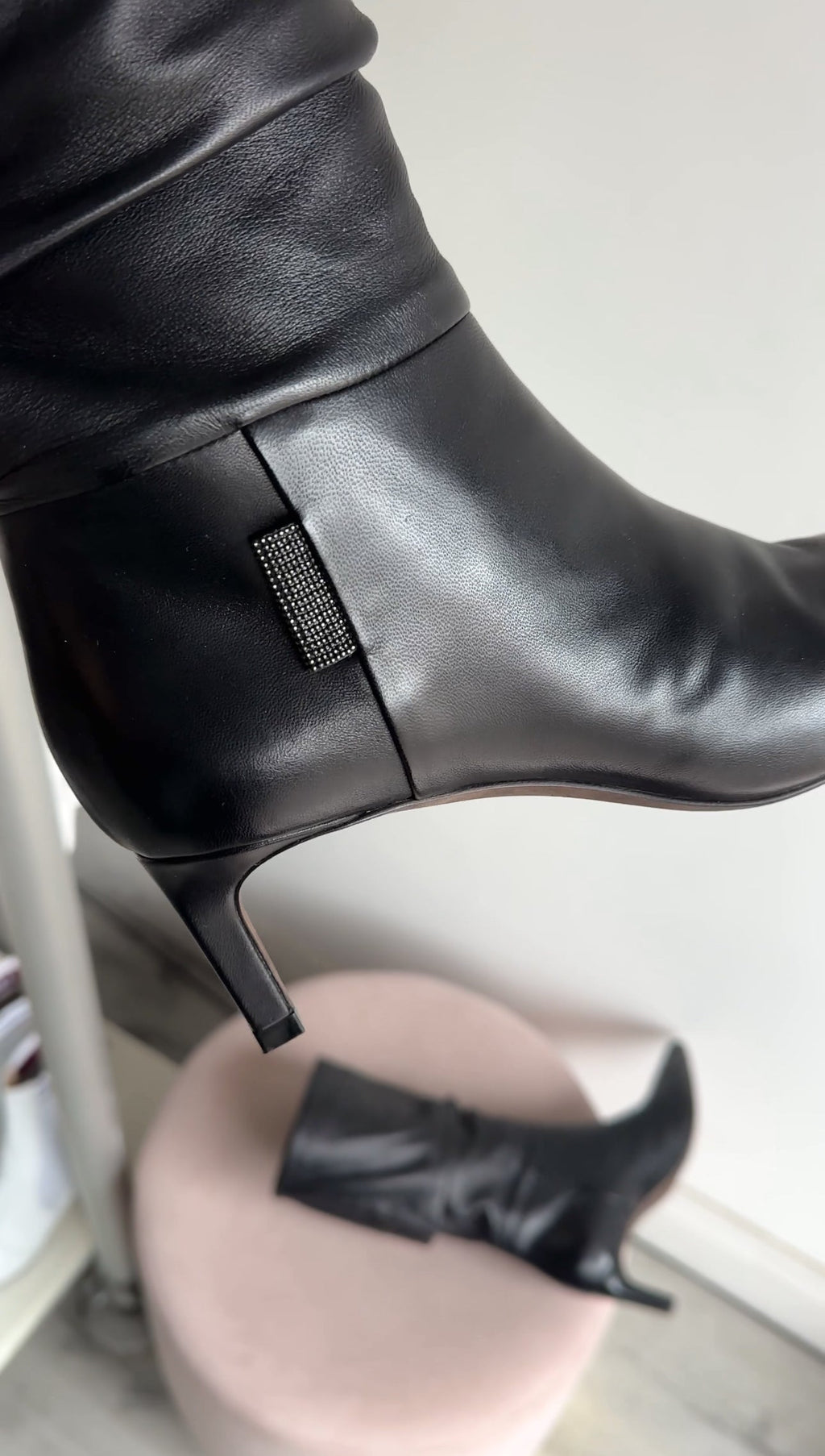 Brunello Cucinelli Black Leather Slouch Mid Boot - 36.5