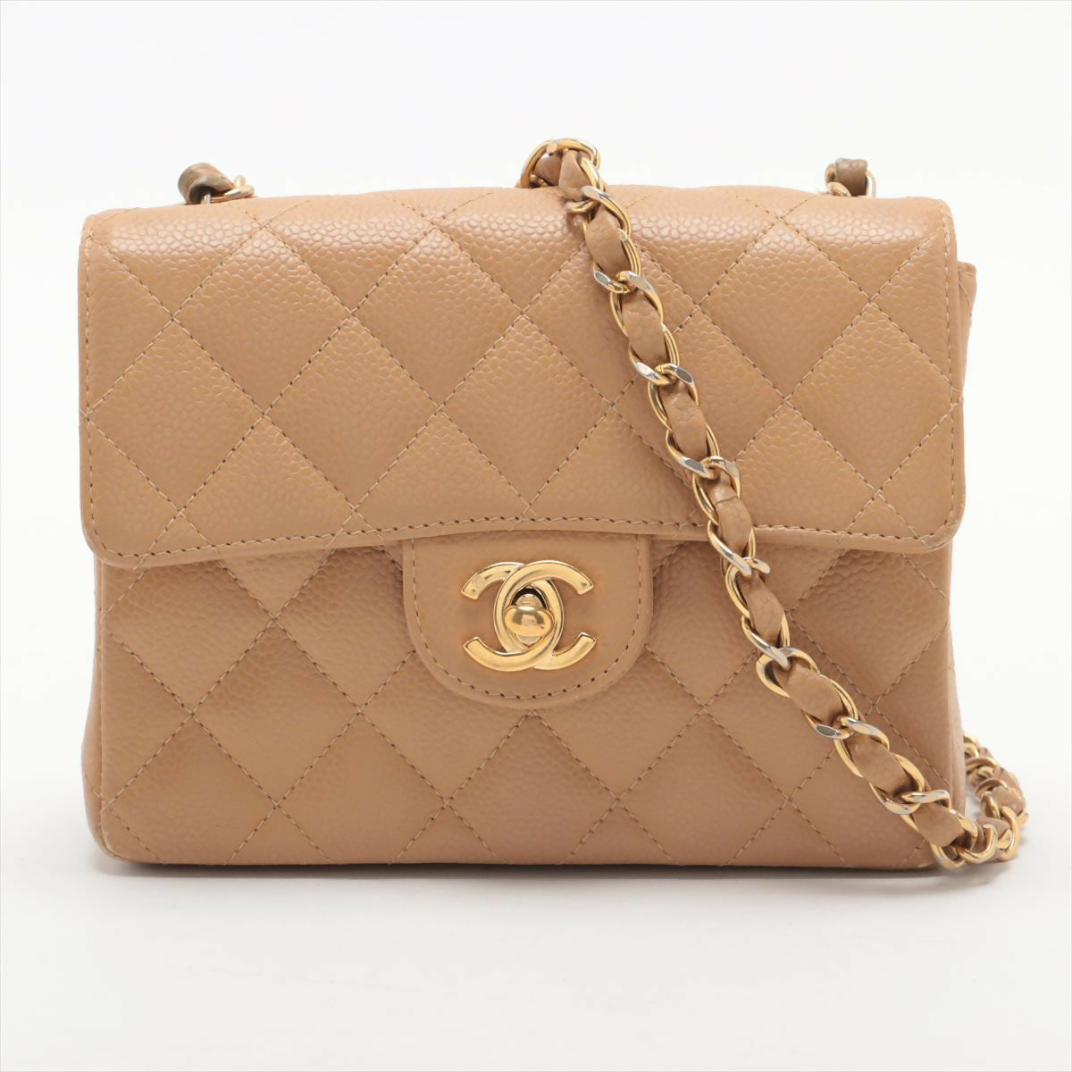 Chanel Vintage Beige Caviar Mini Classic Square Flap Shoulder Bag