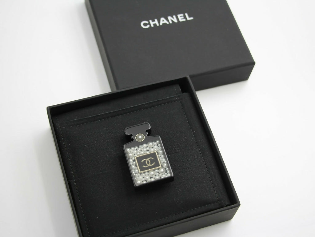 Chanel D18B Black Resin Bubble Perfume Bottle Brooch