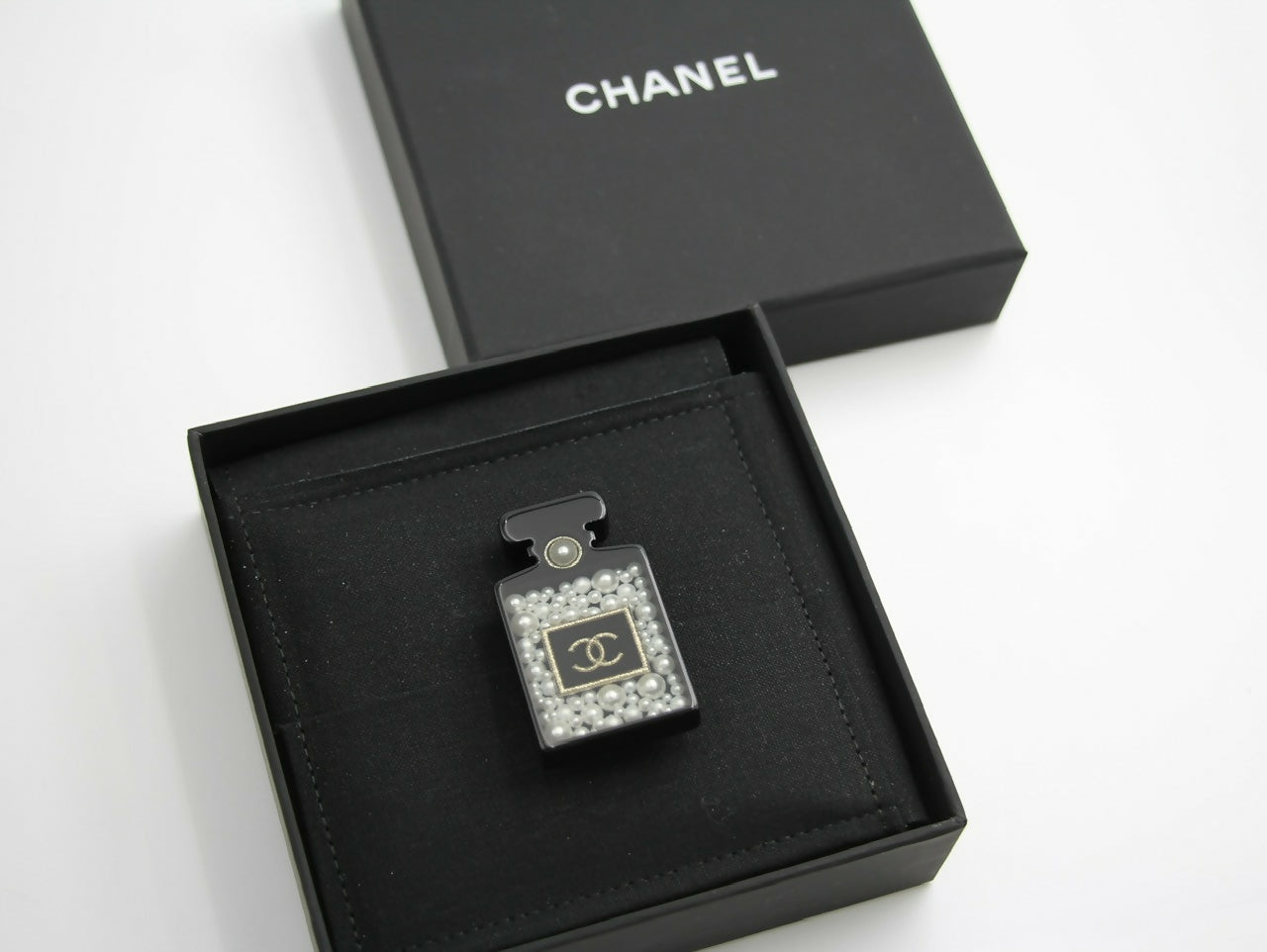 Chanel D18B Black Resin Bubble Perfume Bottle Brooch
