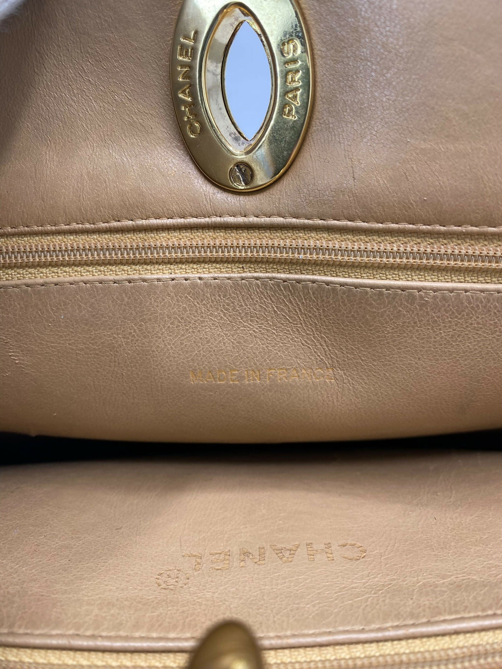 Chanel 90s Vintage 24K Big CC Beige Lambskin Pocket Chain Tote Bag