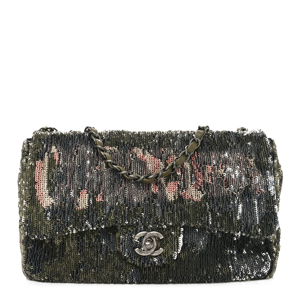Sequin Coco Cuba Medium Single Flap Khaki