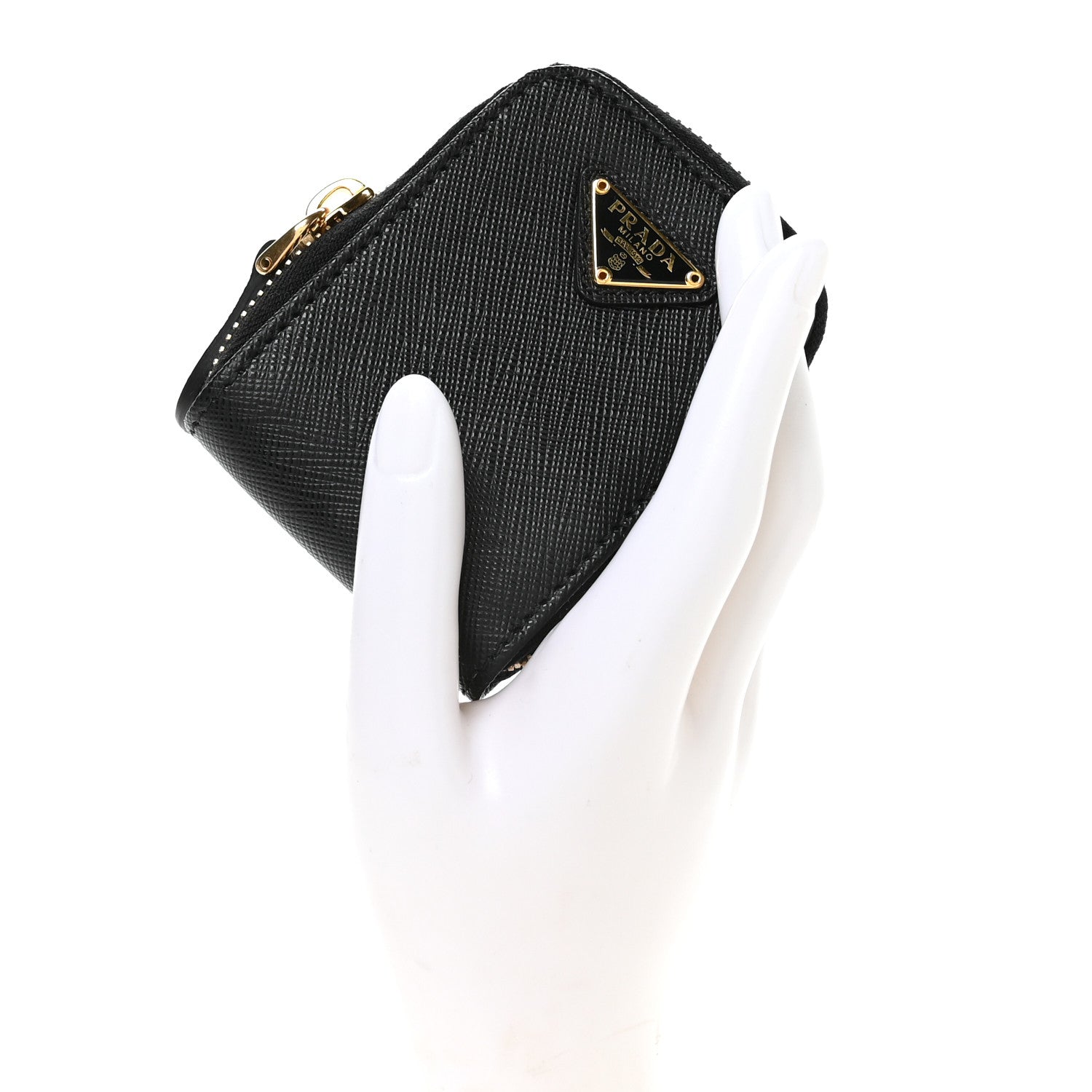 Saffiano Triangle Zip Around Mini Pouch Black