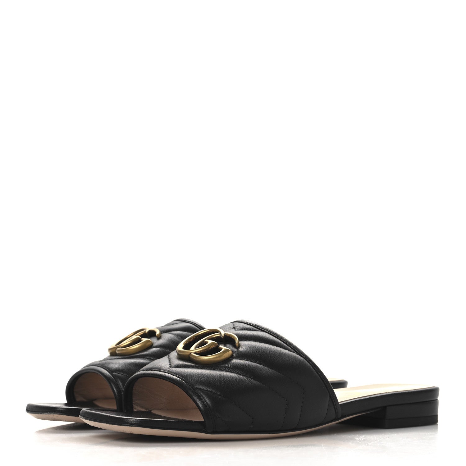 Nappa Matelasse GG Marmont Flat Slide Sandals 36.5 Black
