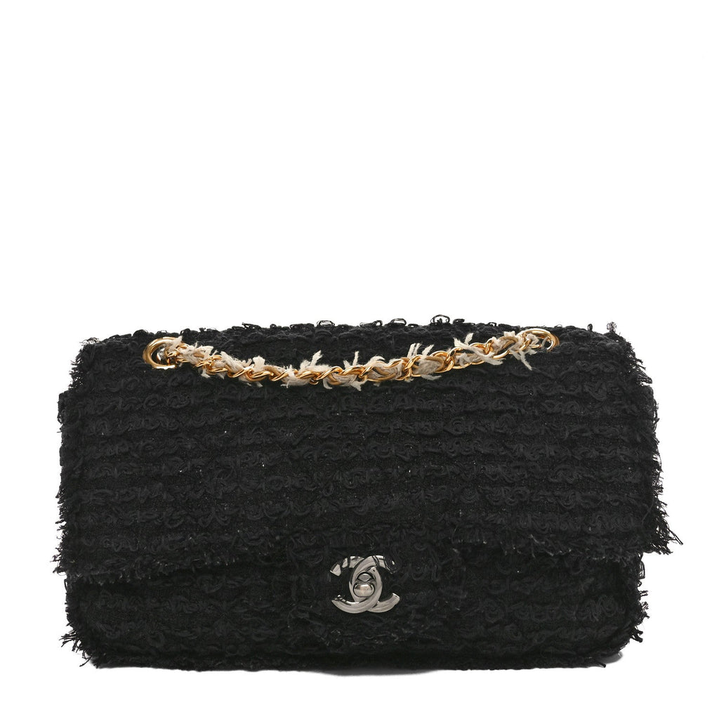 Tweed Quilted Medium Single Flap Black