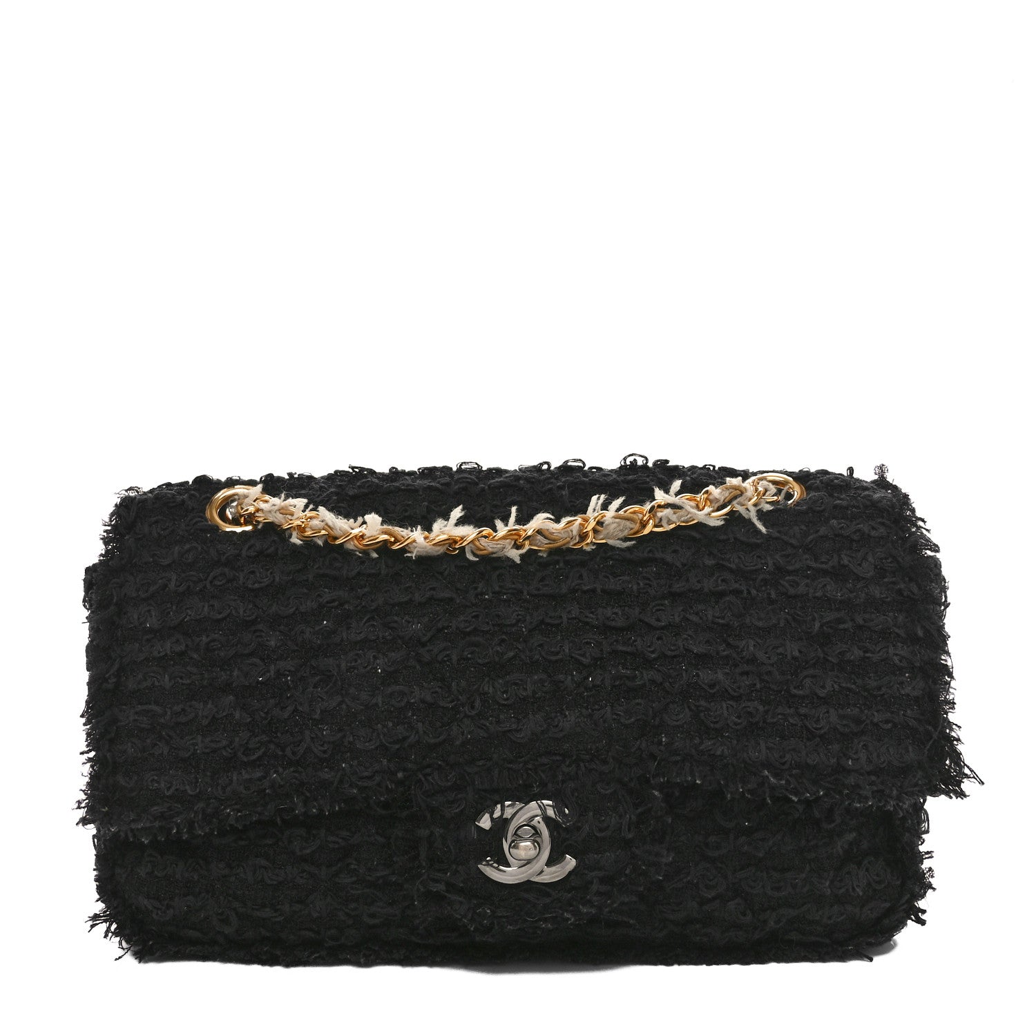 Tweed Quilted Medium Single Flap Black