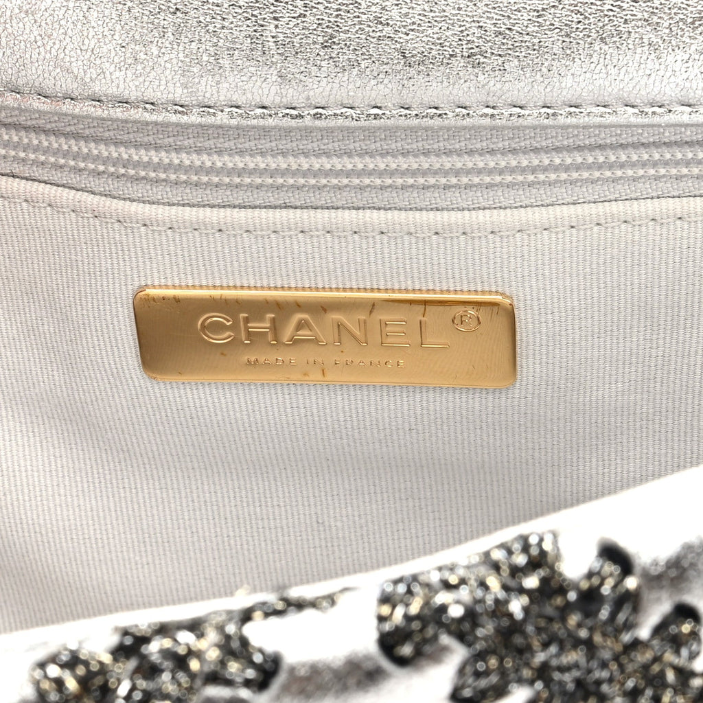 Metallic Calfskin Crochet Medium Chanel 19 Flap Silver