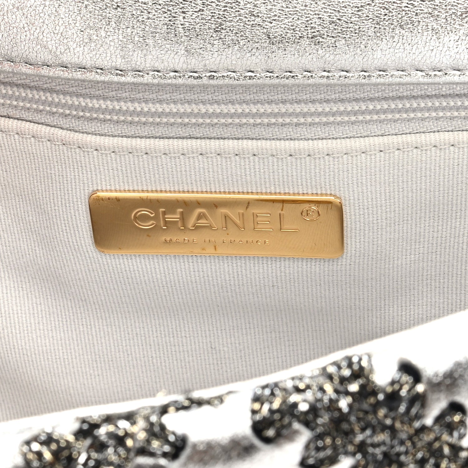 Metallic Calfskin Crochet Medium Chanel 19 Flap Silver