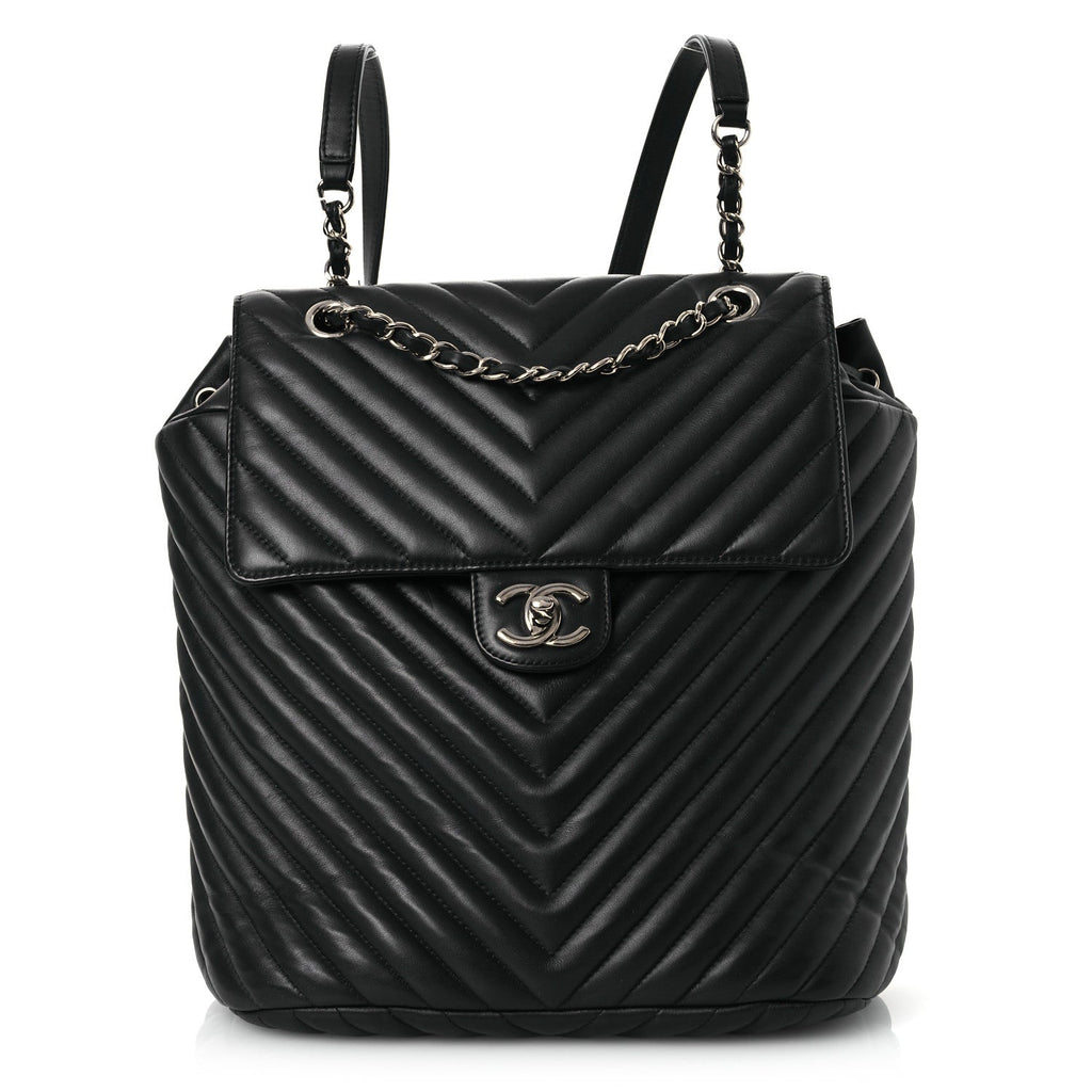 Calfskin Chevron Quilted Large Urban Spirit Backpack Black