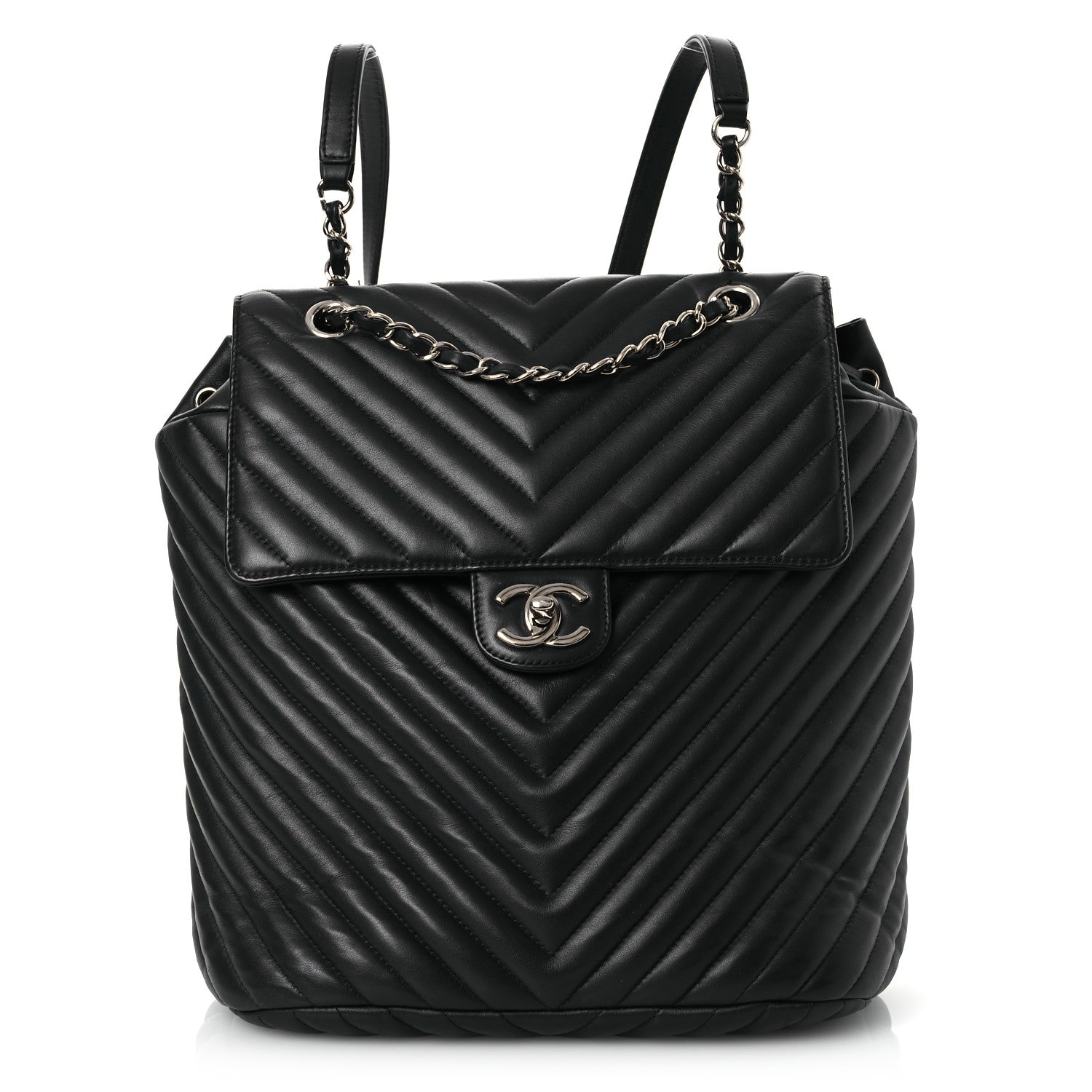 Calfskin Chevron Quilted Large Urban Spirit Backpack Black