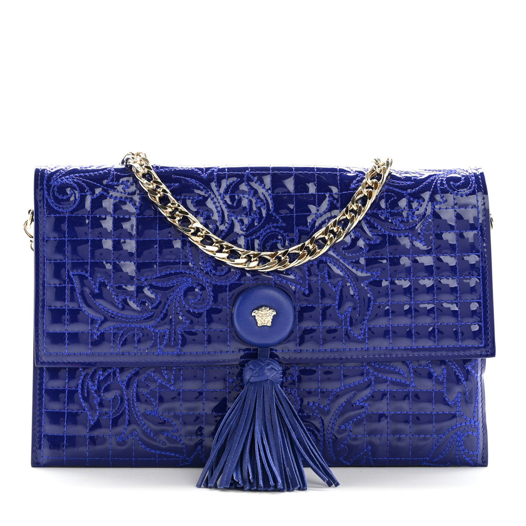 Patent Barocco Quilted Vanitas Chain Pouch Poison Blue