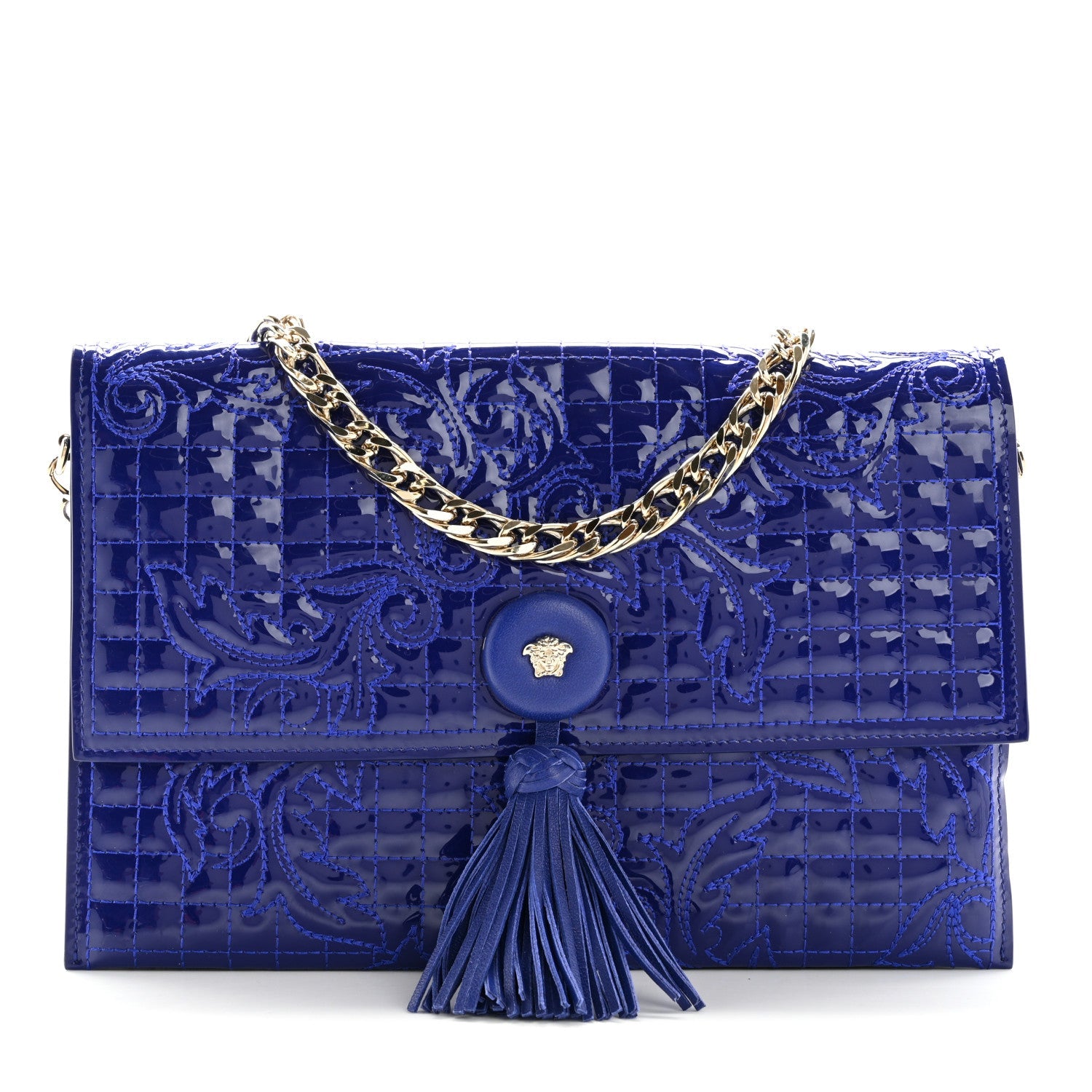 Patent Barocco Quilted Vanitas Chain Pouch Poison Blue