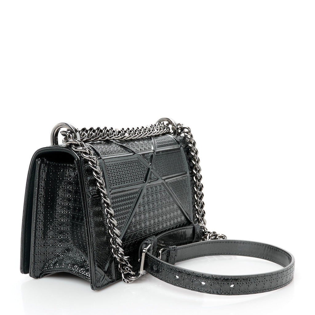 Metallic Patent Micro-Cannage Small Diorama Flap Bag Onyx Black