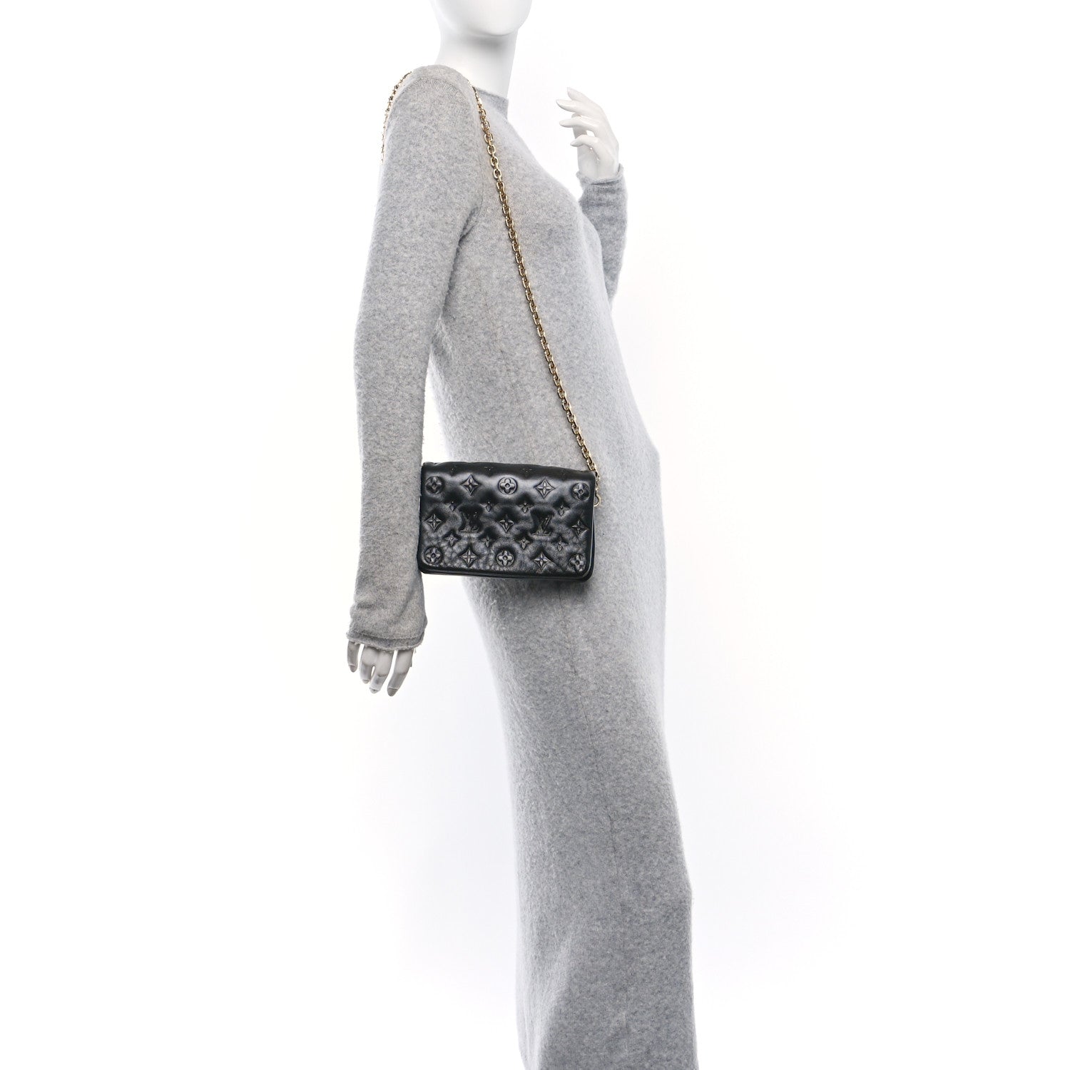 Lambskin Embossed Monogram Pochette Coussin Black