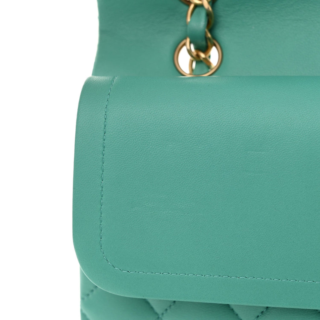 Lambskin Quilted Medium Double Flap Green