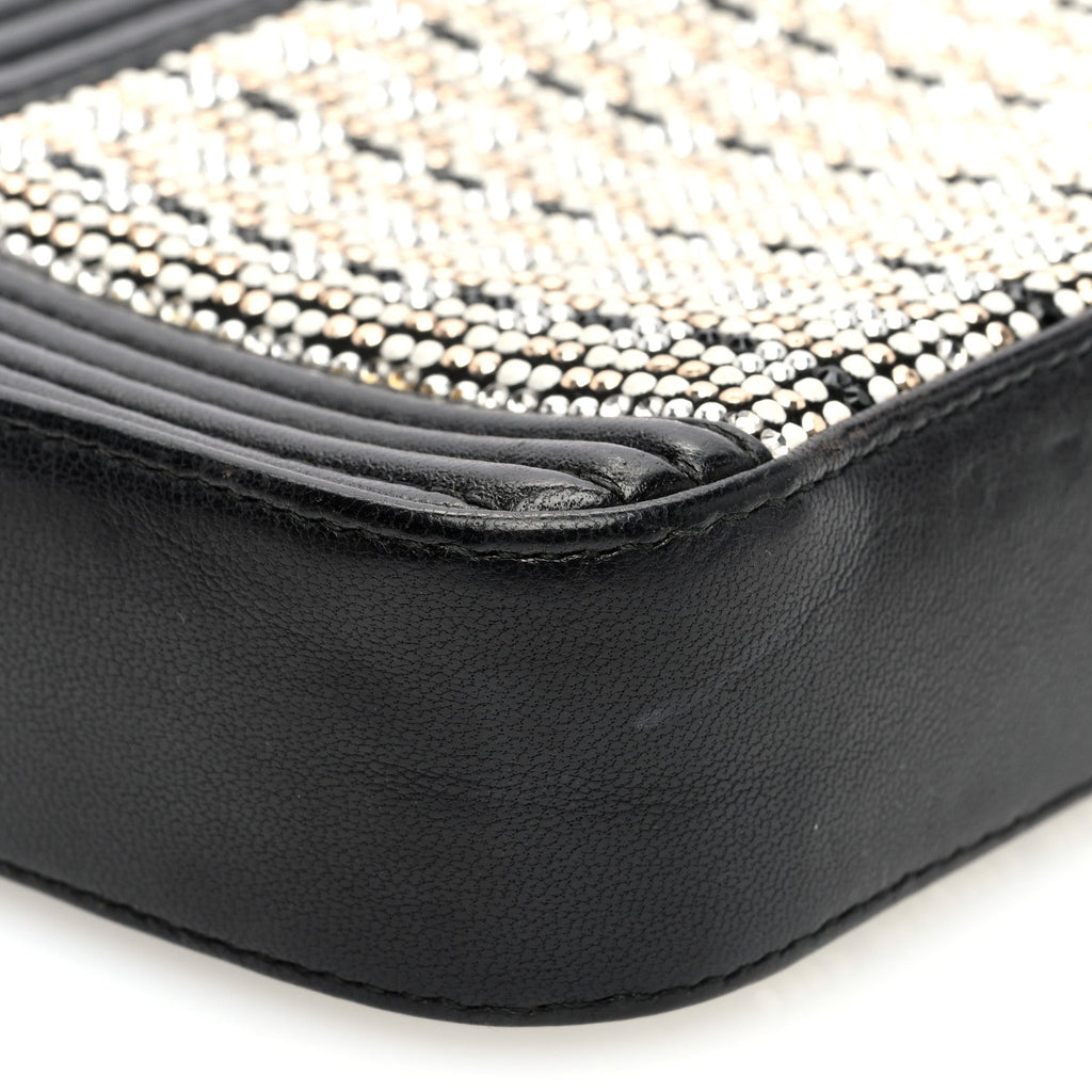 Calfskin Crystal Studded Small Boy Clutch With Chain Black