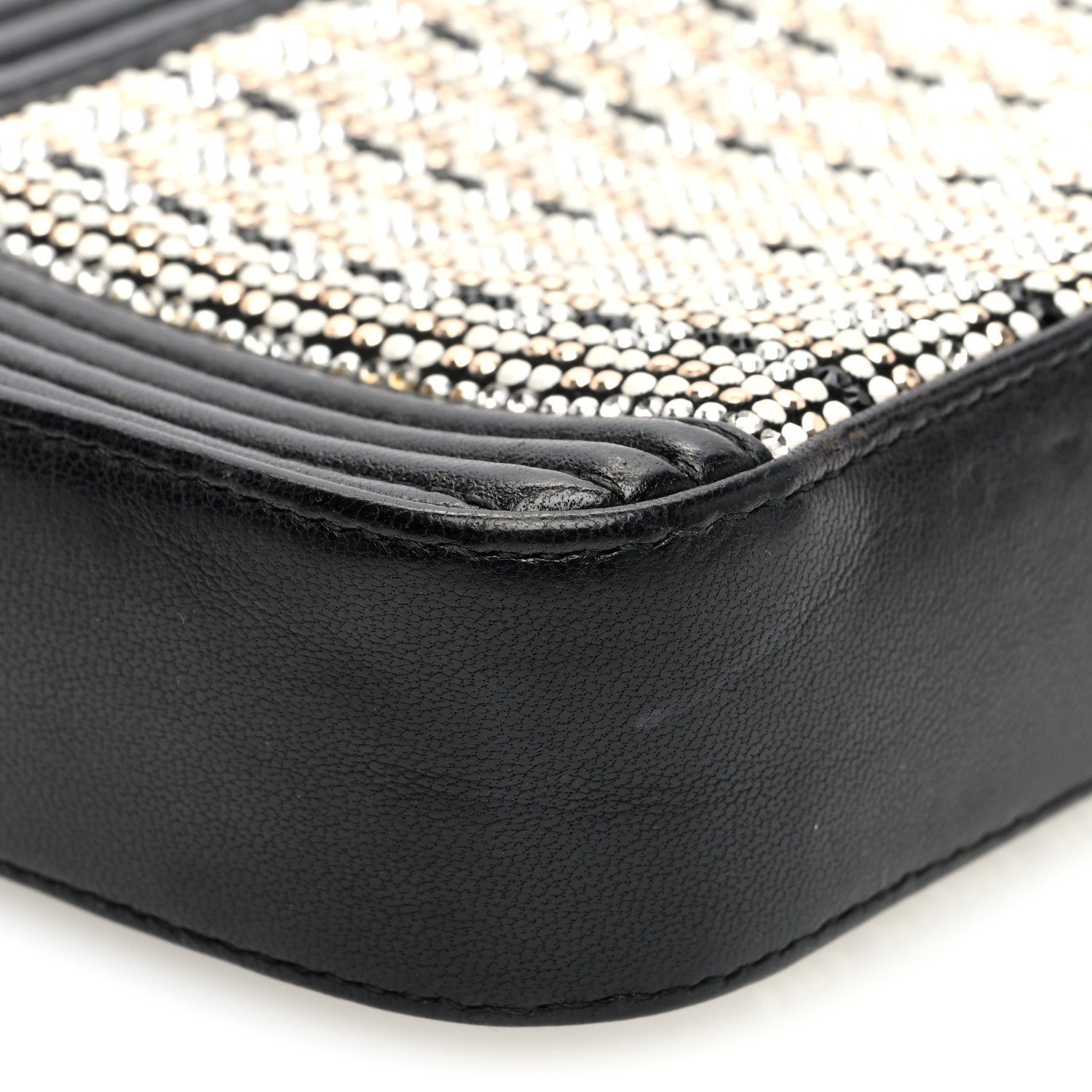 Calfskin Crystal Studded Small Boy Clutch With Chain Black