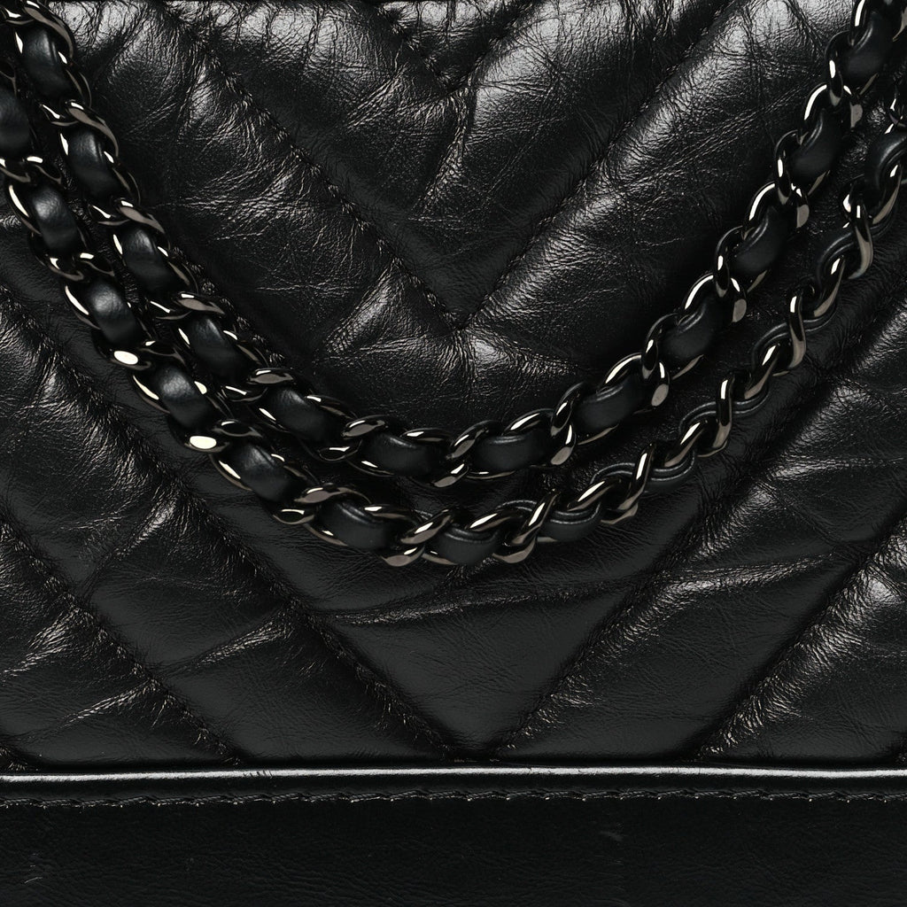 Aged Calfskin Chevron Quilted Small Gabrielle Hobo So Black