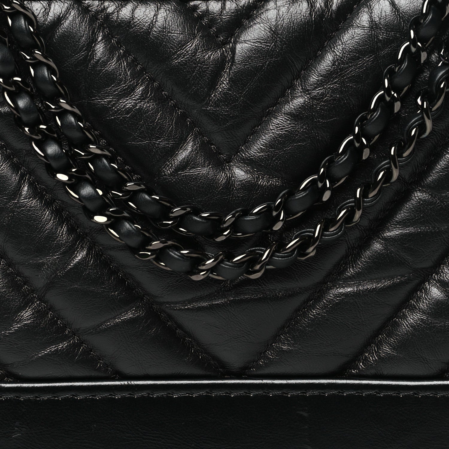 Aged Calfskin Chevron Quilted Small Gabrielle Hobo So Black